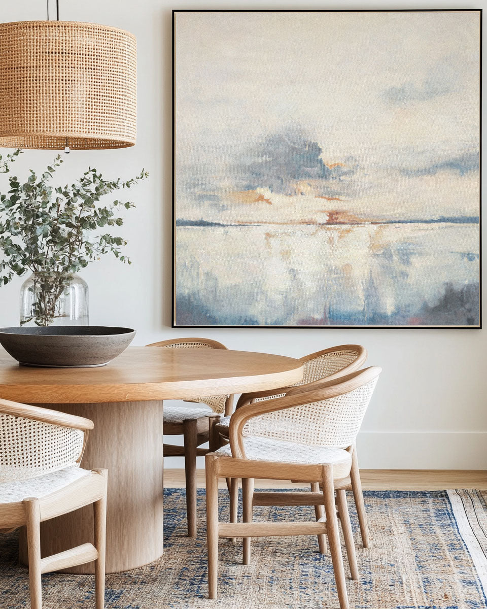 Serene Blue Coastal Horizon Abstract Wall Art