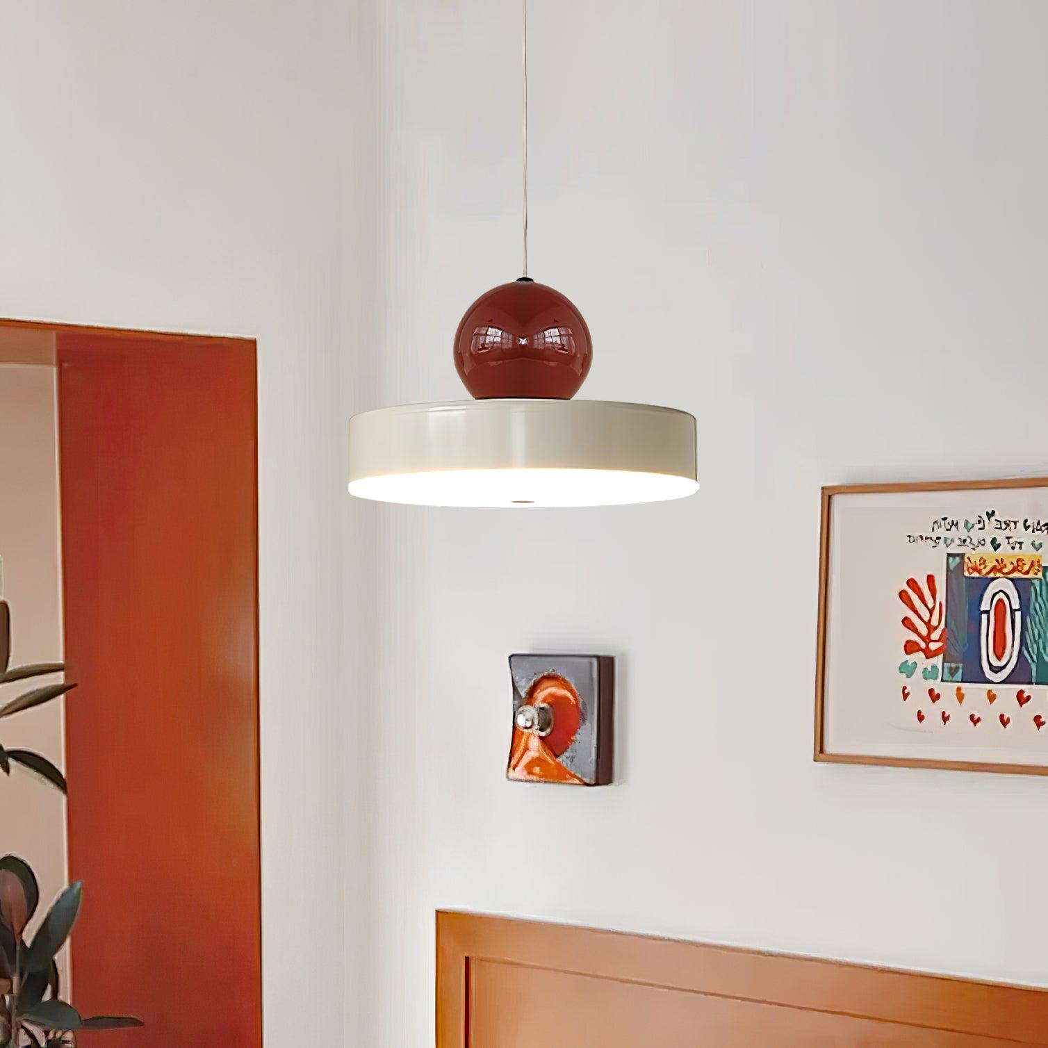 Pendant Lamp Metal Body Red Sphere Shade Modern Retro Accent - Neutralighting