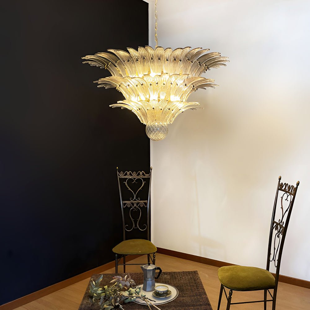 Aurora Chandelier Murano Glass Palm Leaf Tiered
