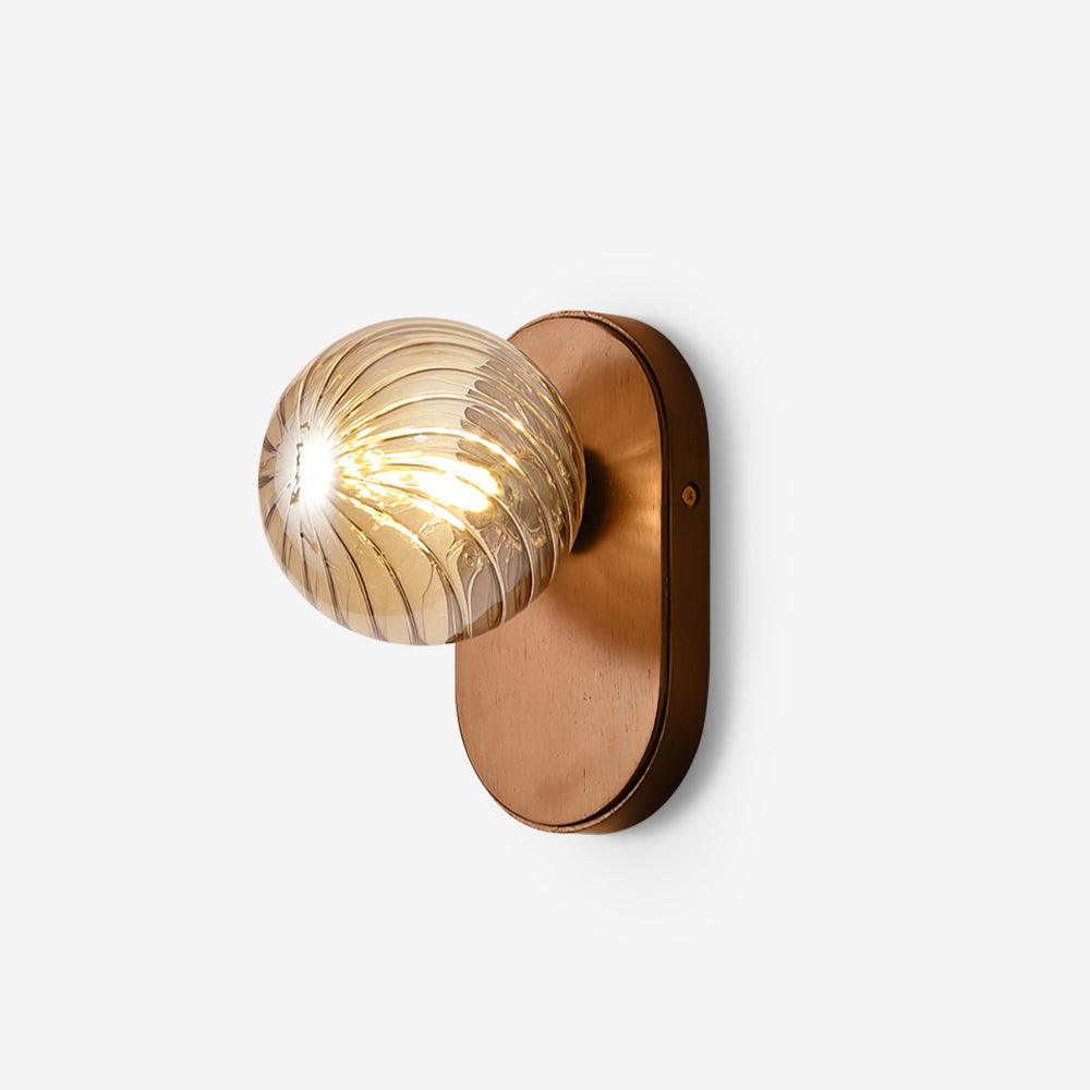 Wall Lamp Wood Body Amber Ribbed Glass Globe Walnut Color Modern Accent - Neutralighting
