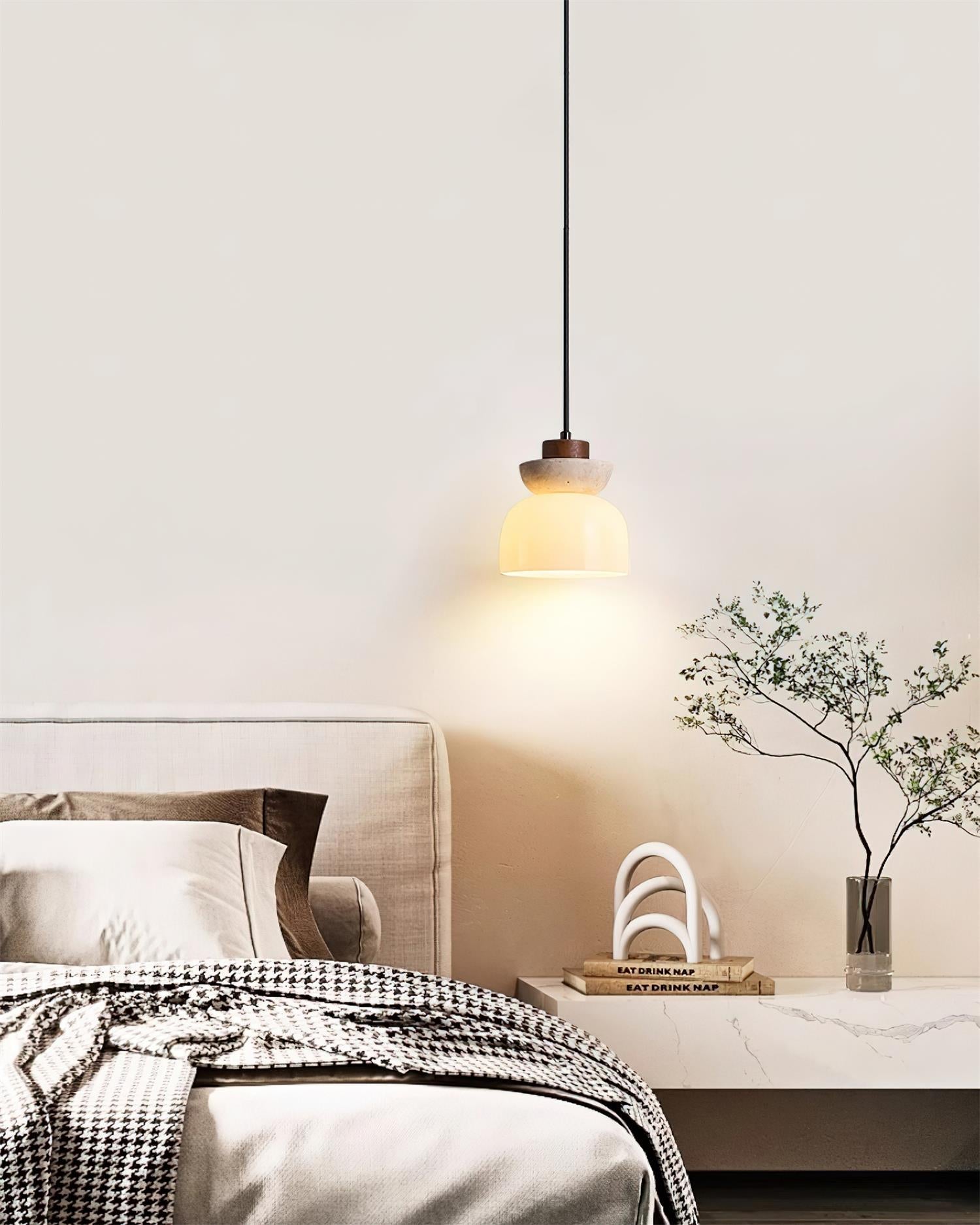 Ritta Travertine Dome Glass Pendant Light - Neutralighting