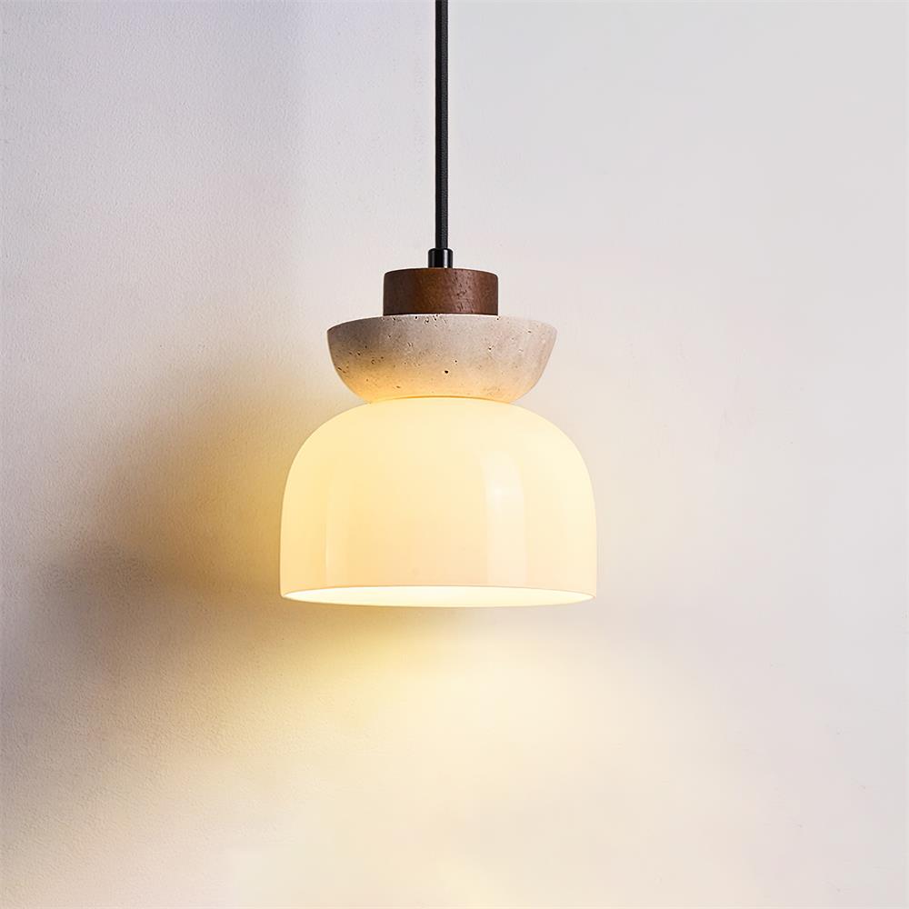 Ritta Travertine Dome Glass Pendant Light - Neutralighting