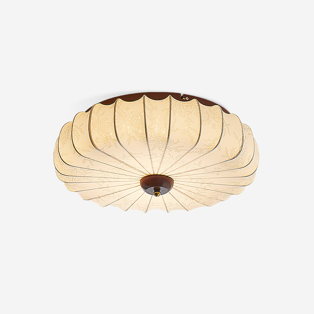 Ceiling Lamp Fabric Shade Pleated Lotus Shape Wooden Canopy - Neutralighting