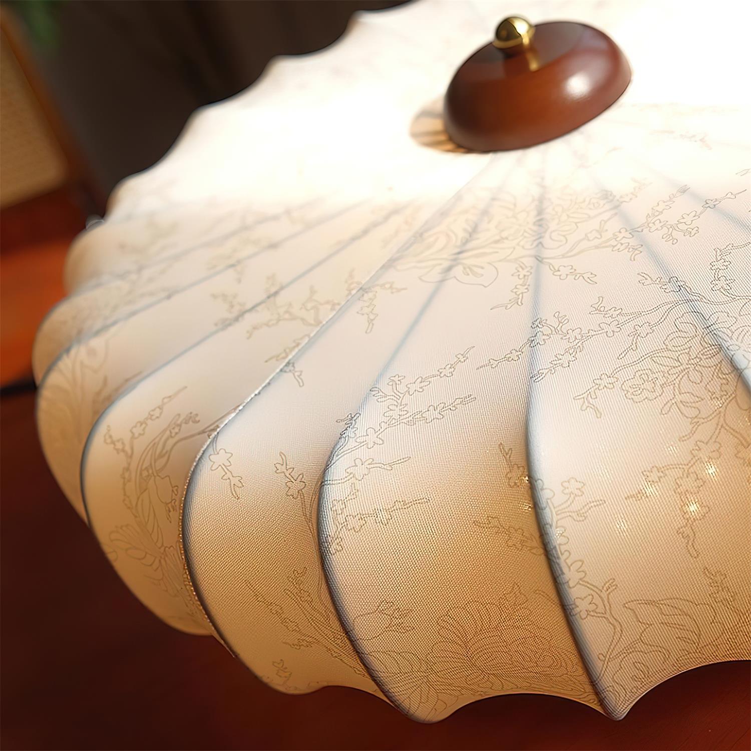 Ceiling Lamp Fabric Shade Pleated Lotus Shape Wooden Canopy - Neutralighting