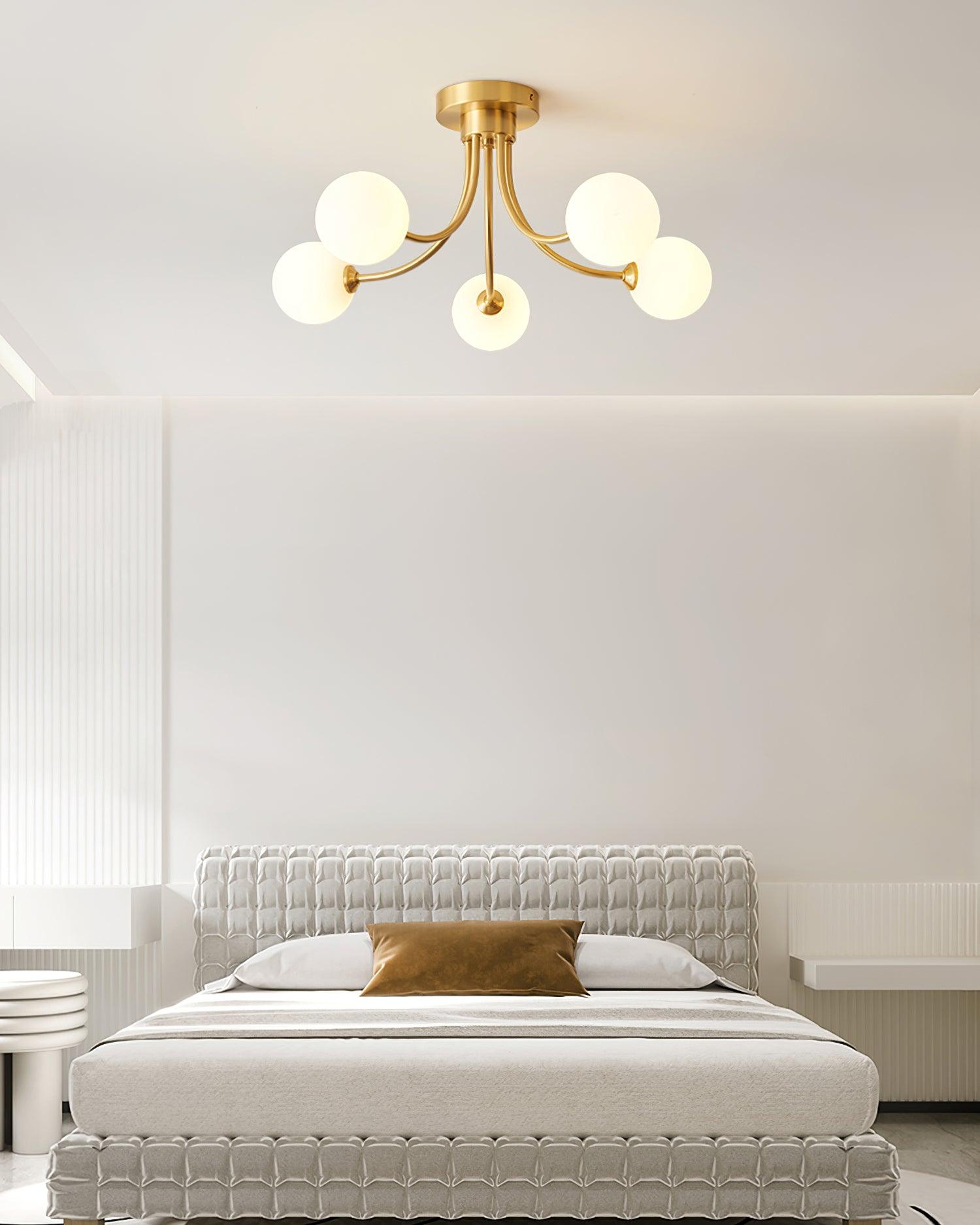 Ceiling Light Brass Branching Arms Opal Globe Shades Modern Elegant - Neutralighting