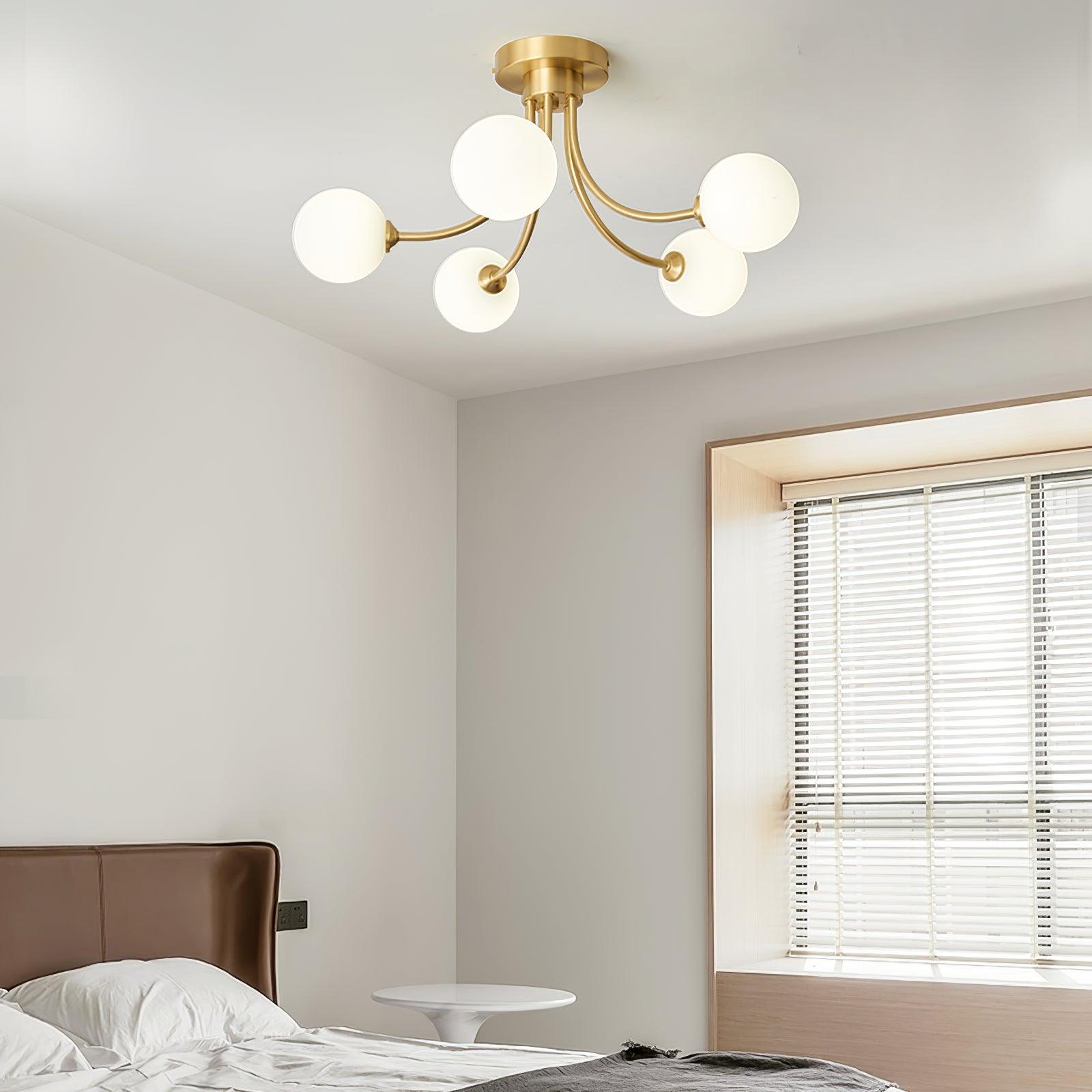 Ceiling Light Brass Branching Arms Opal Globe Shades Modern Elegant - Neutralighting