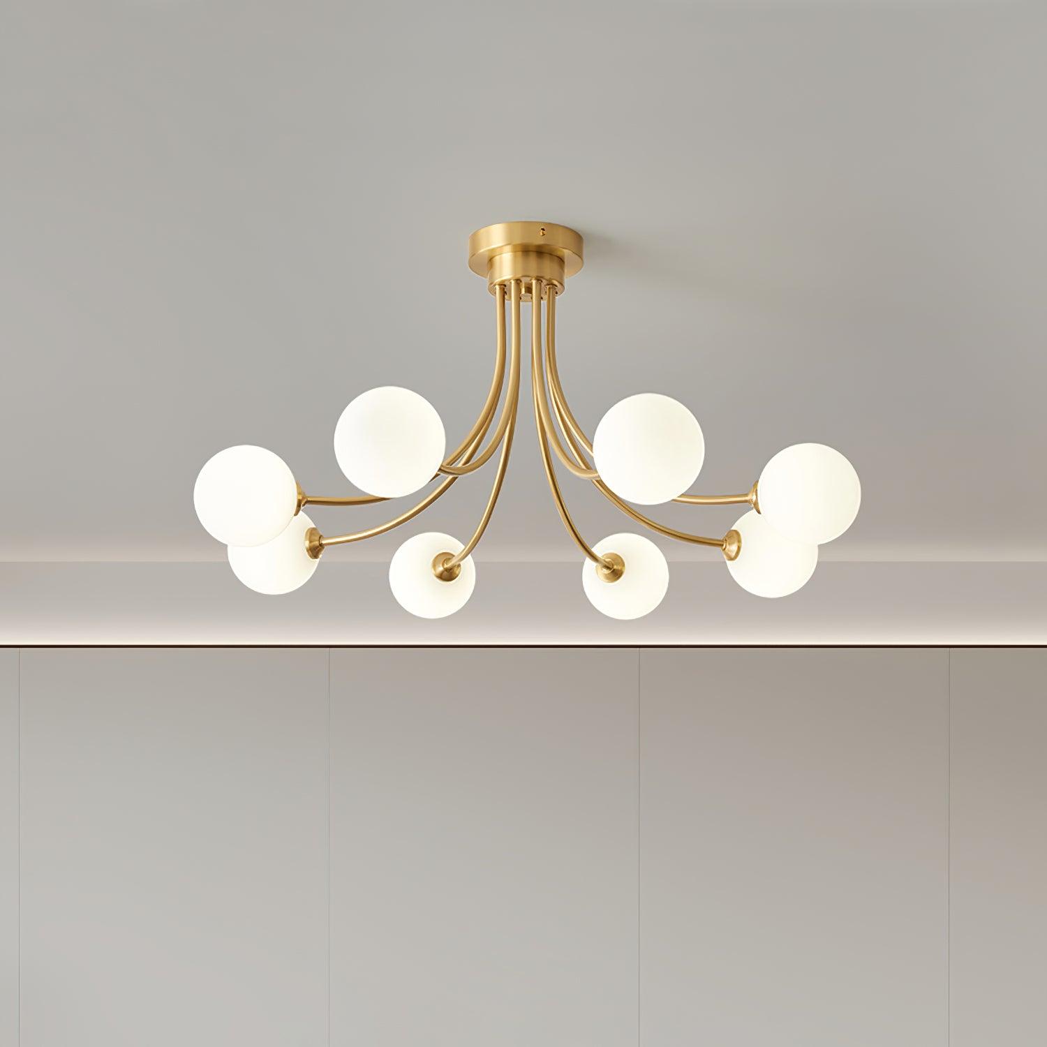 Ceiling Light Brass Branching Arms Opal Globe Shades Modern Elegant - Neutralighting