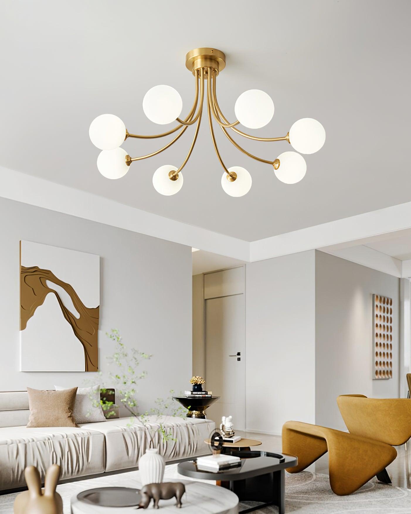 Ceiling Light Brass Branching Arms Opal Globe Shades Modern Elegant - Neutralighting