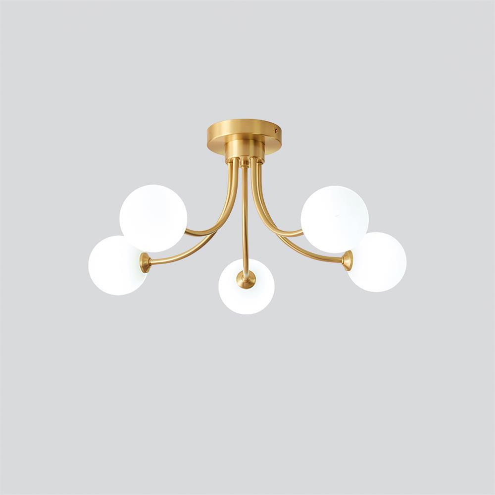Ceiling Light Brass Branching Arms Opal Globe Shades Modern Elegant - Neutralighting