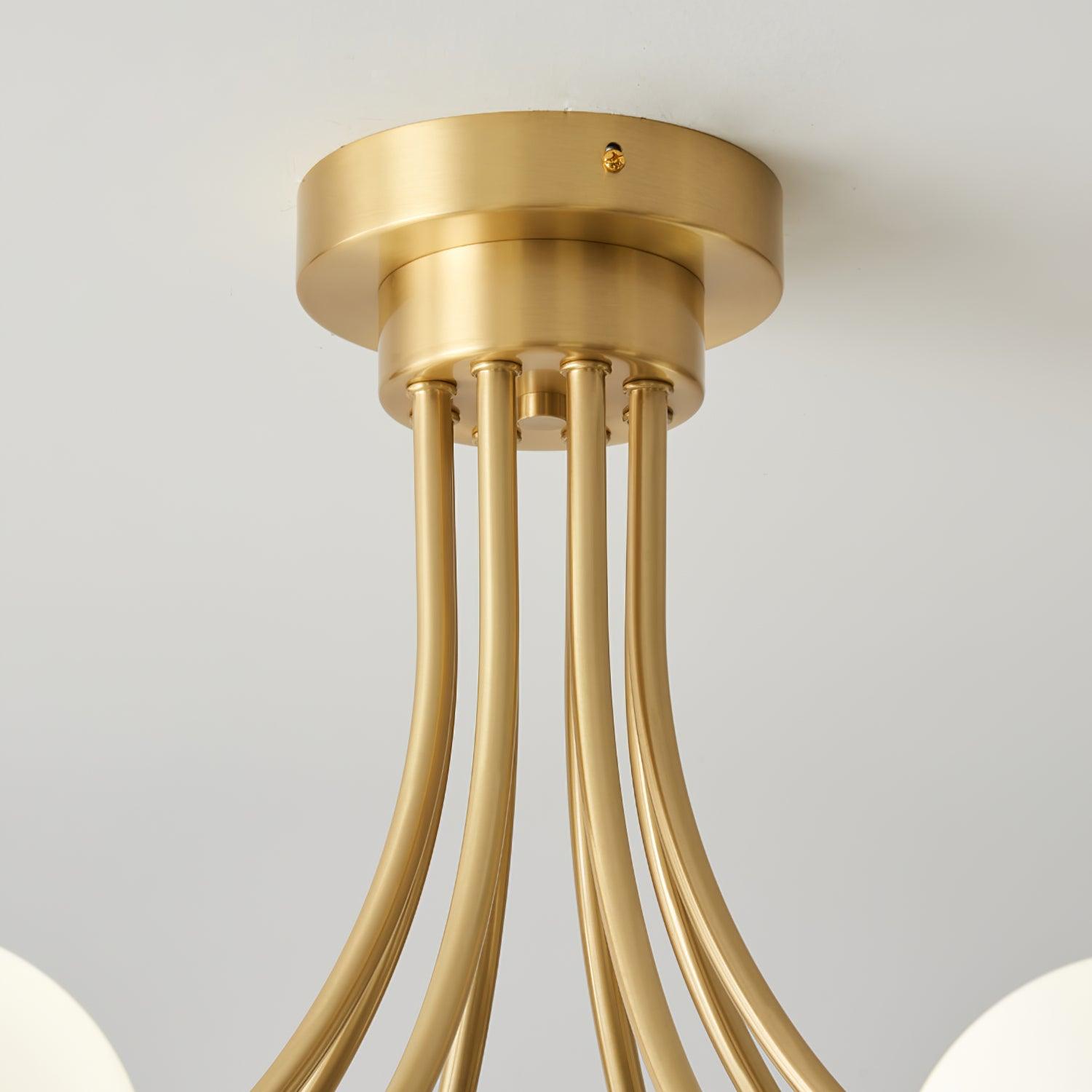 Ceiling Light Brass Branching Arms Opal Globe Shades Modern Elegant - Neutralighting