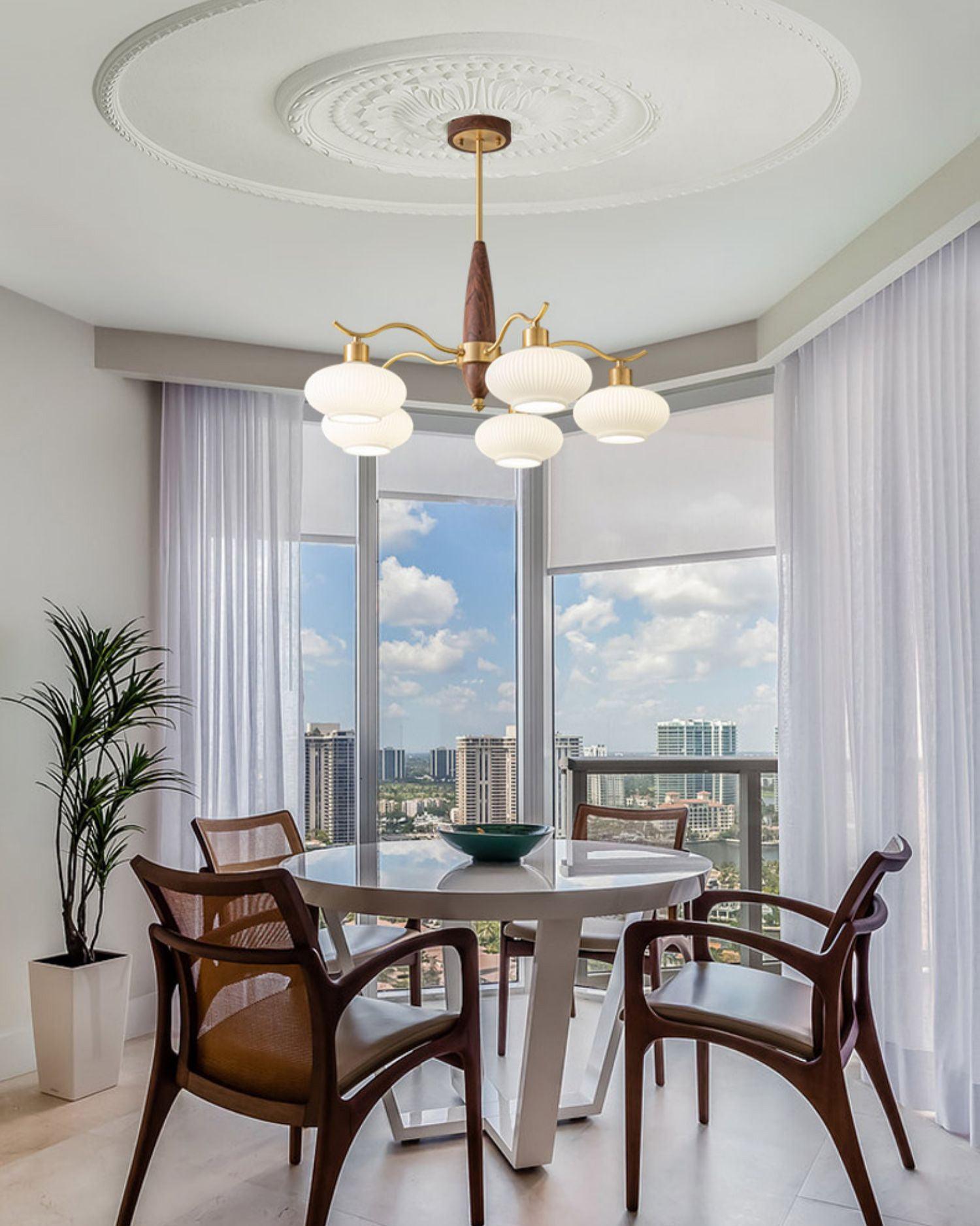 Cavien Brass and Walnut Chandelier - Neutralighting