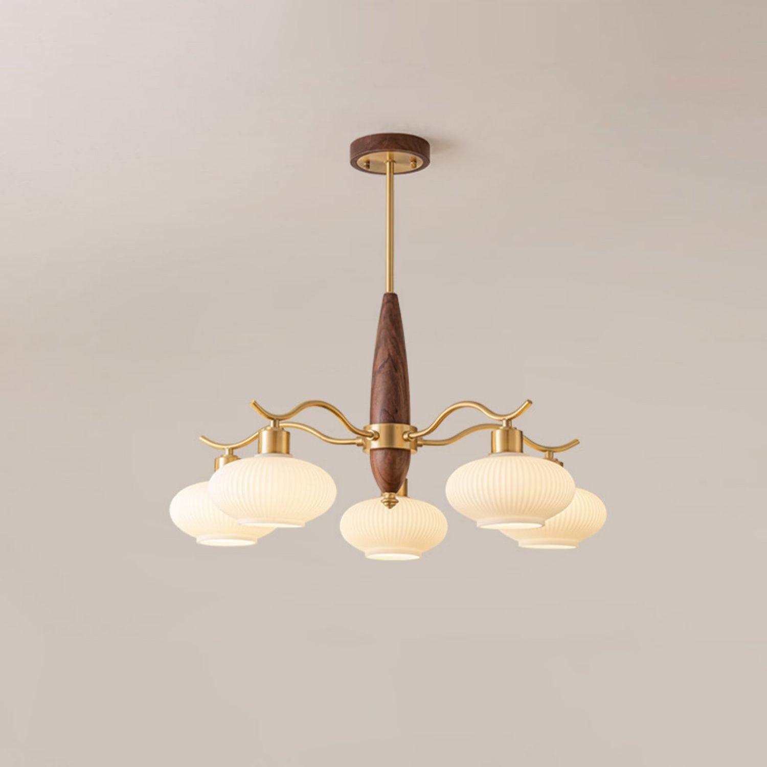 Cavien Brass and Walnut Chandelier - Neutralighting
