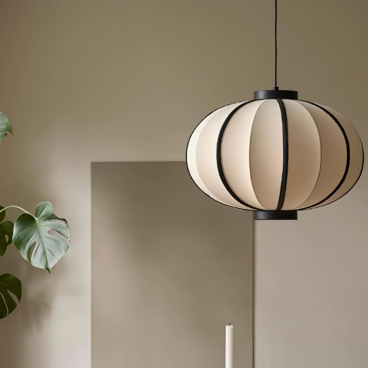 Pendant Lamp Fabric Lantern Shade Metal Frame Vintage - Neutralighting