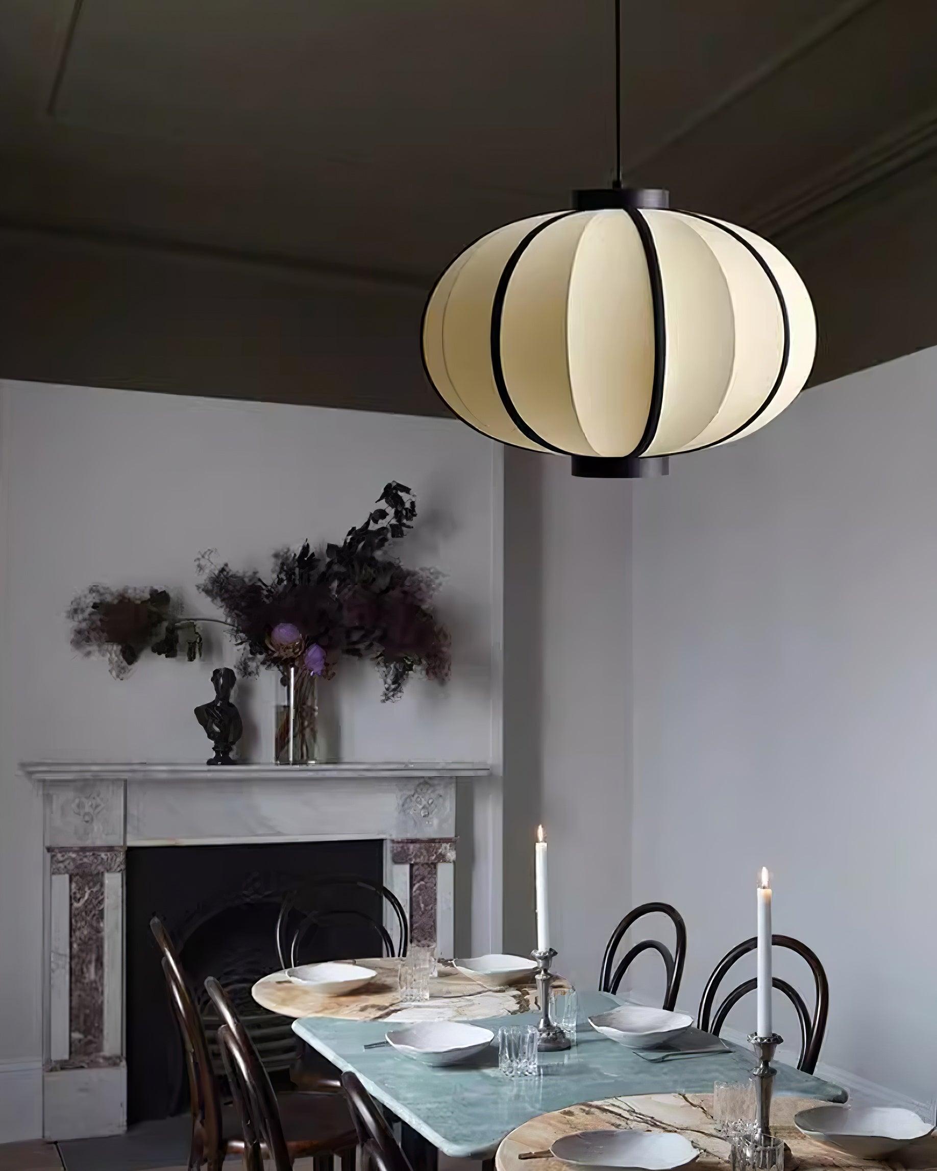 Pendant Lamp Fabric Lantern Shade Metal Frame Vintage - Neutralighting