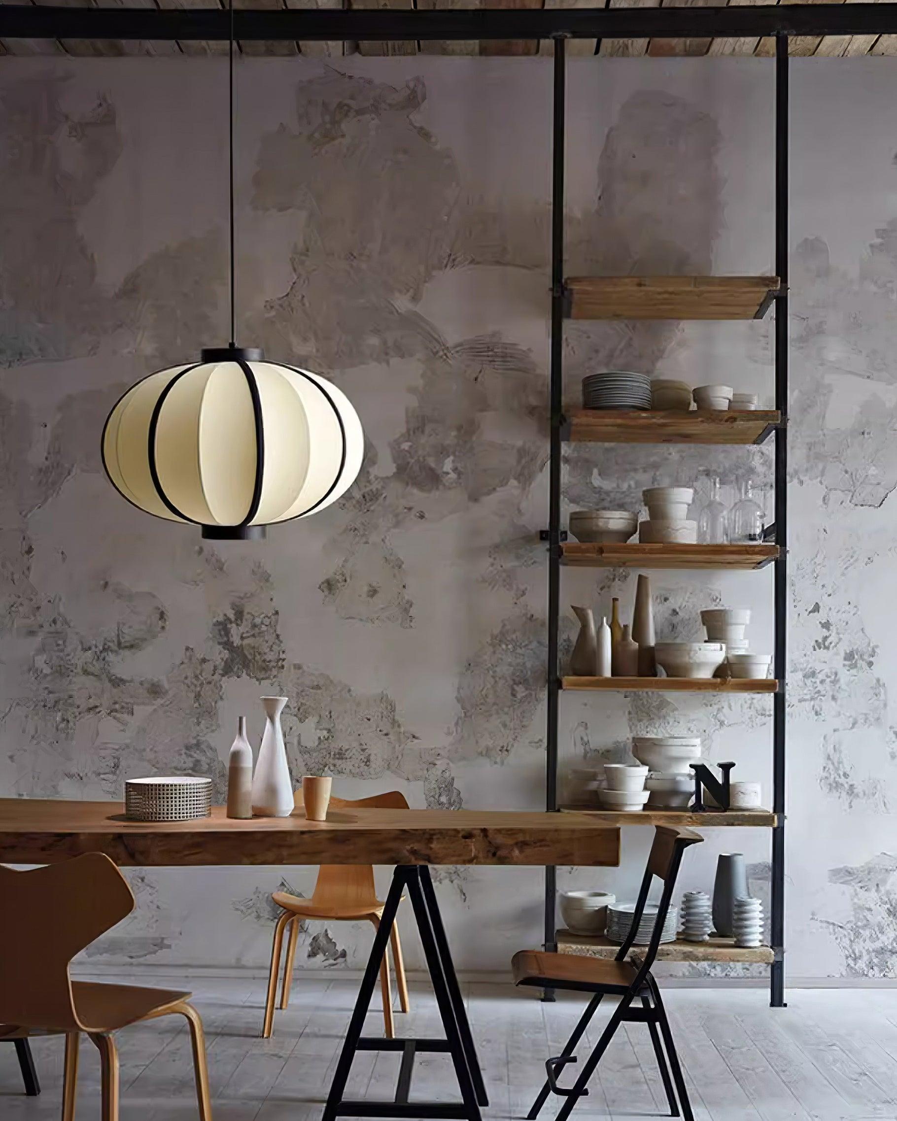Pendant Lamp Fabric Lantern Shade Metal Frame Vintage - Neutralighting
