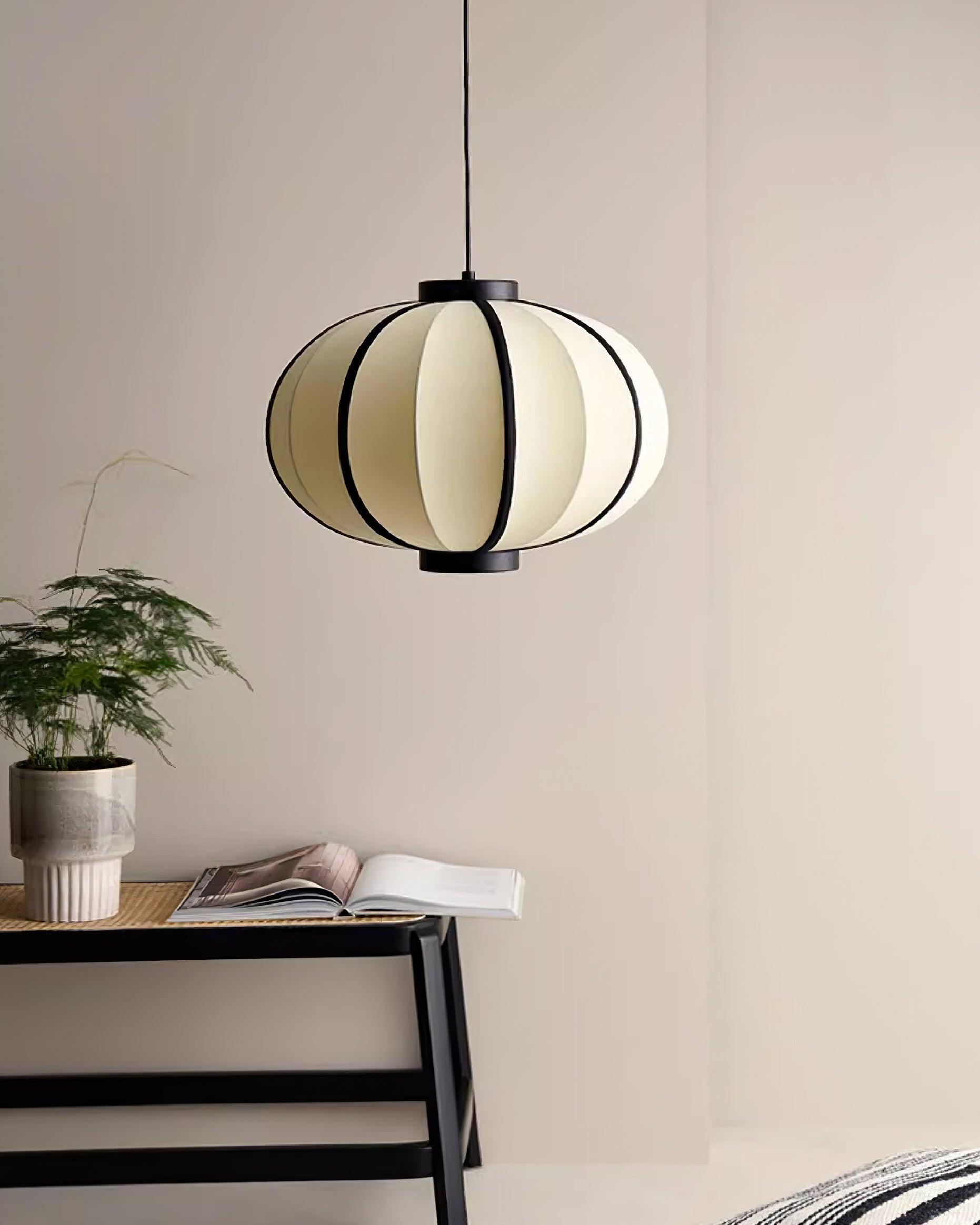 Pendant Lamp Fabric Lantern Shade Metal Frame Vintage - Neutralighting
