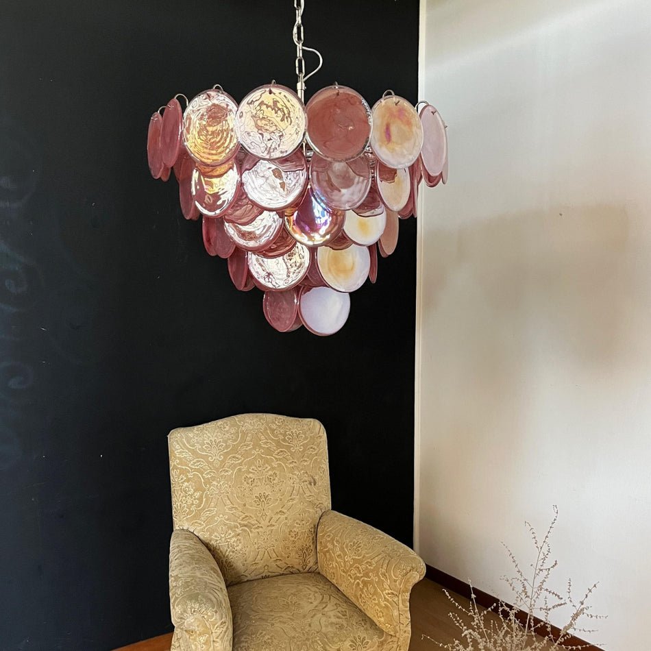 Aurora Chandelier Pink Murano Disc Layered
