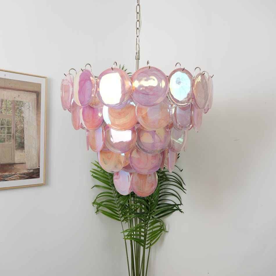 Aurora Chandelier Pink Murano Disc Layered