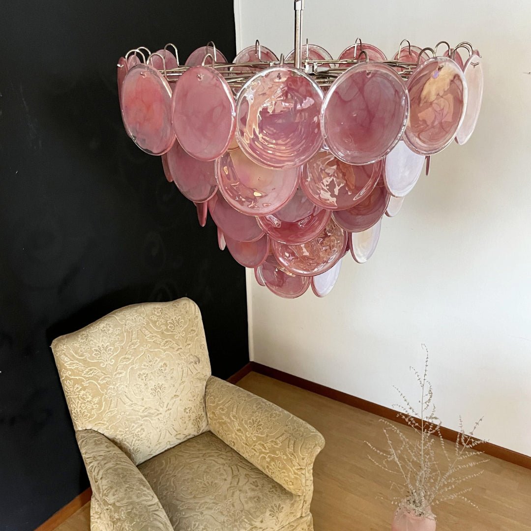 Aurora Chandelier Pink Murano Disc Layered