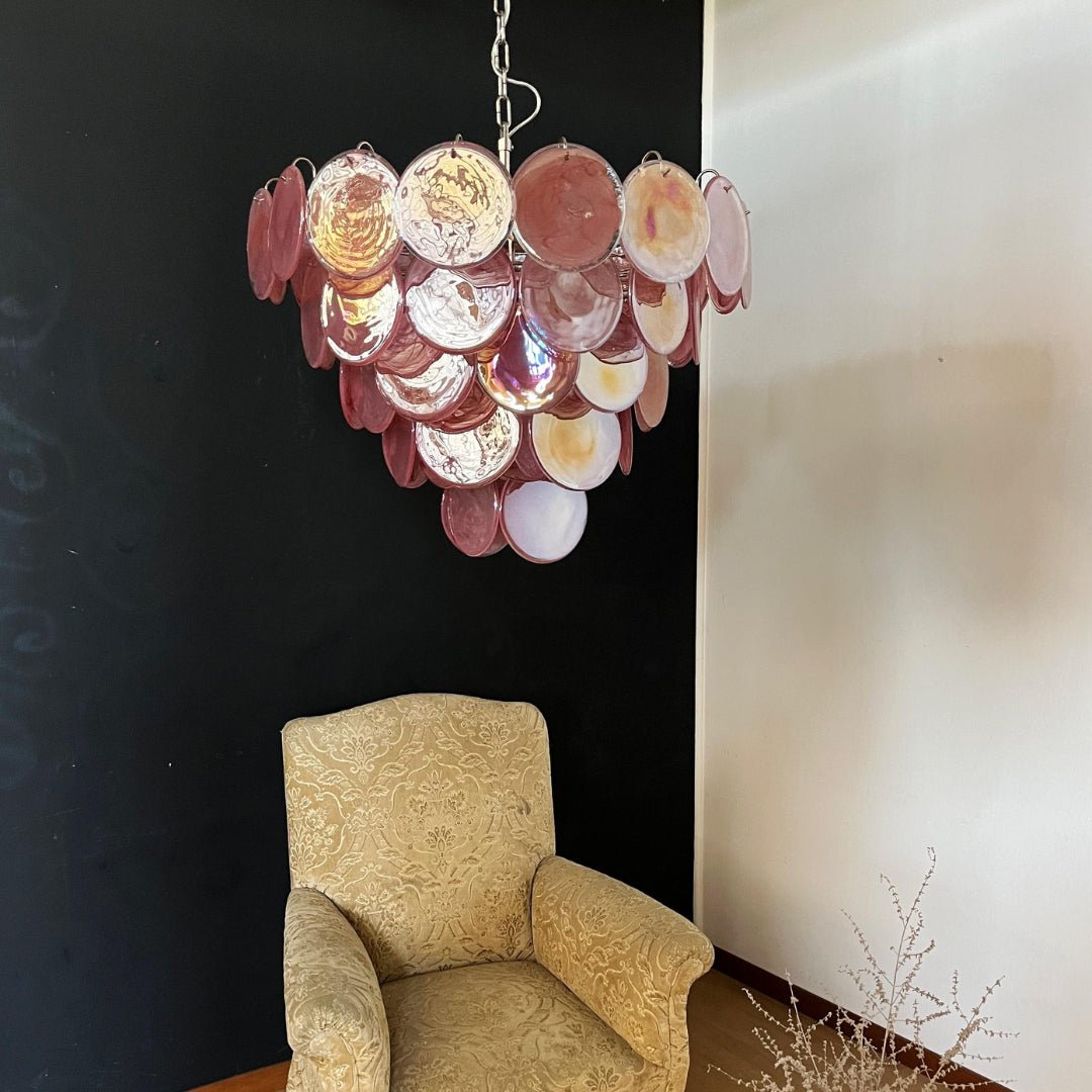 Aurora Chandelier Pink Murano Disc Layered