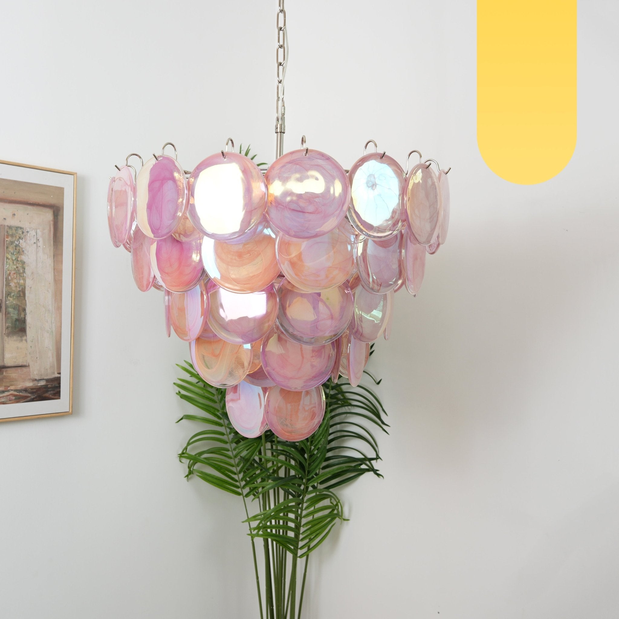 Aurora Chandelier Pink Murano Disc Layered