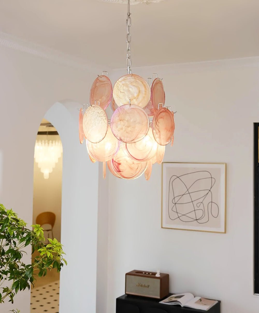 Aurora Chandelier Pink Murano Glass Disc Vintage Charm