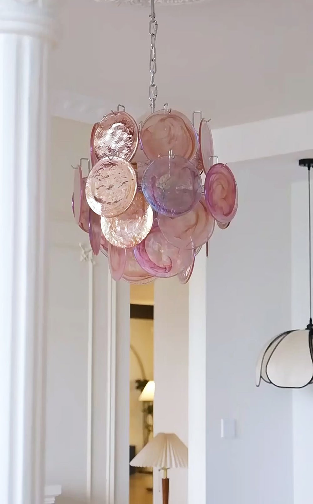 Aurora Chandelier Pink Murano Glass Disc Vintage Charm