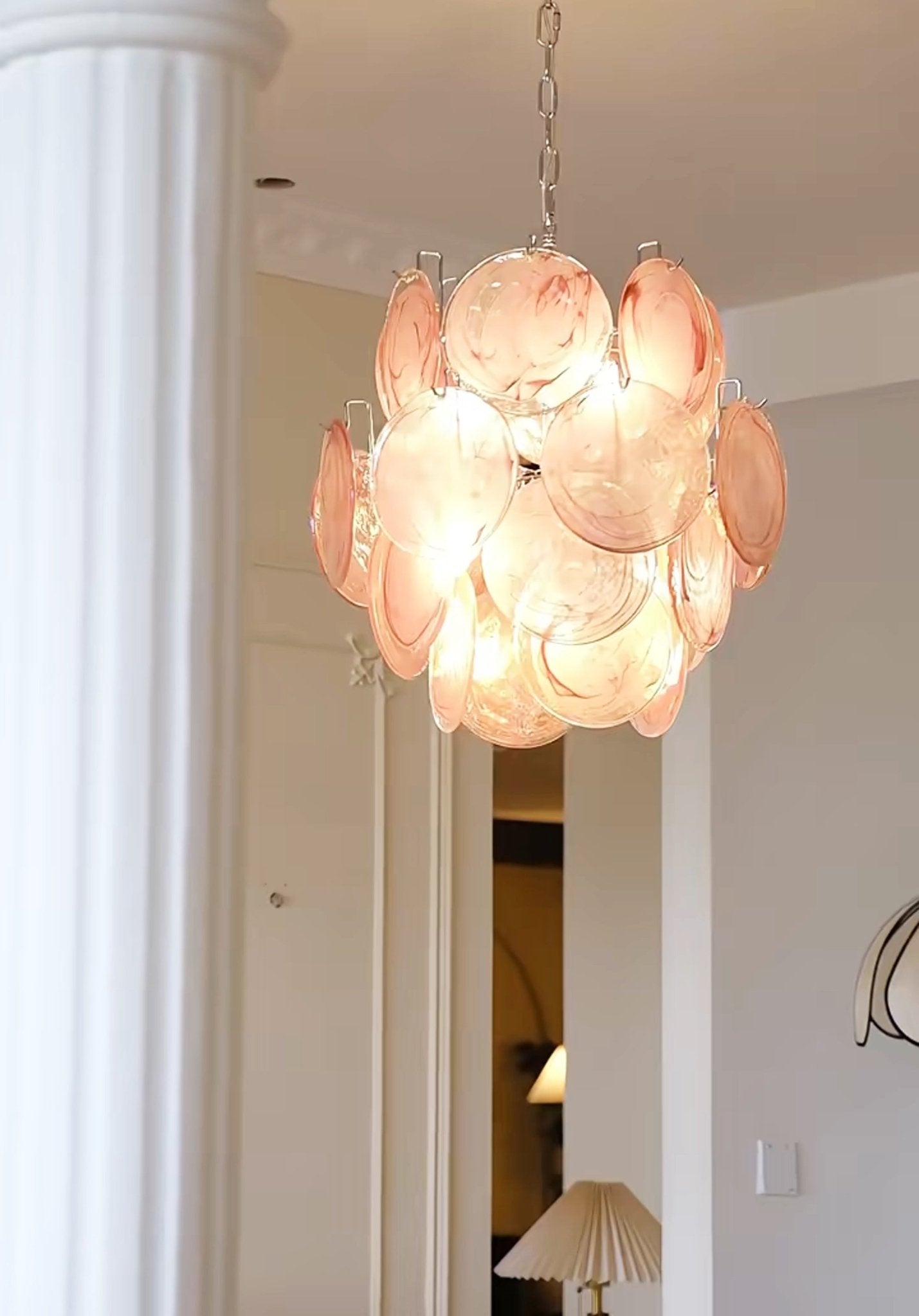 Aurora Chandelier Pink Murano Glass Disc Vintage Charm