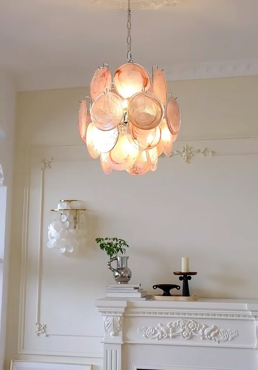 Aurora Chandelier Pink Murano Glass Disc Vintage Charm