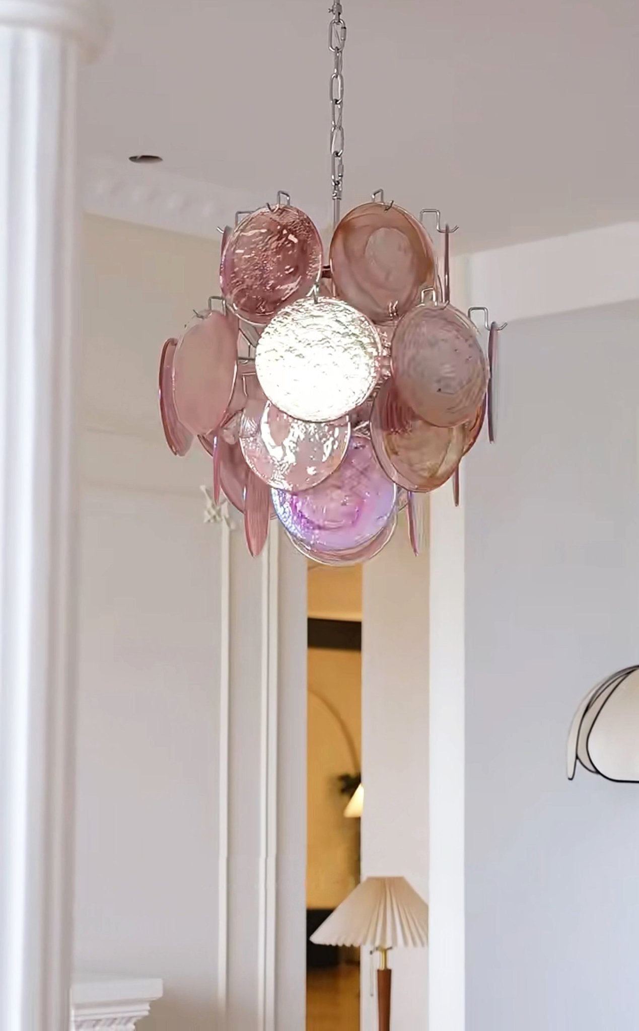 Aurora Chandelier Pink Murano Glass Disc Vintage Charm