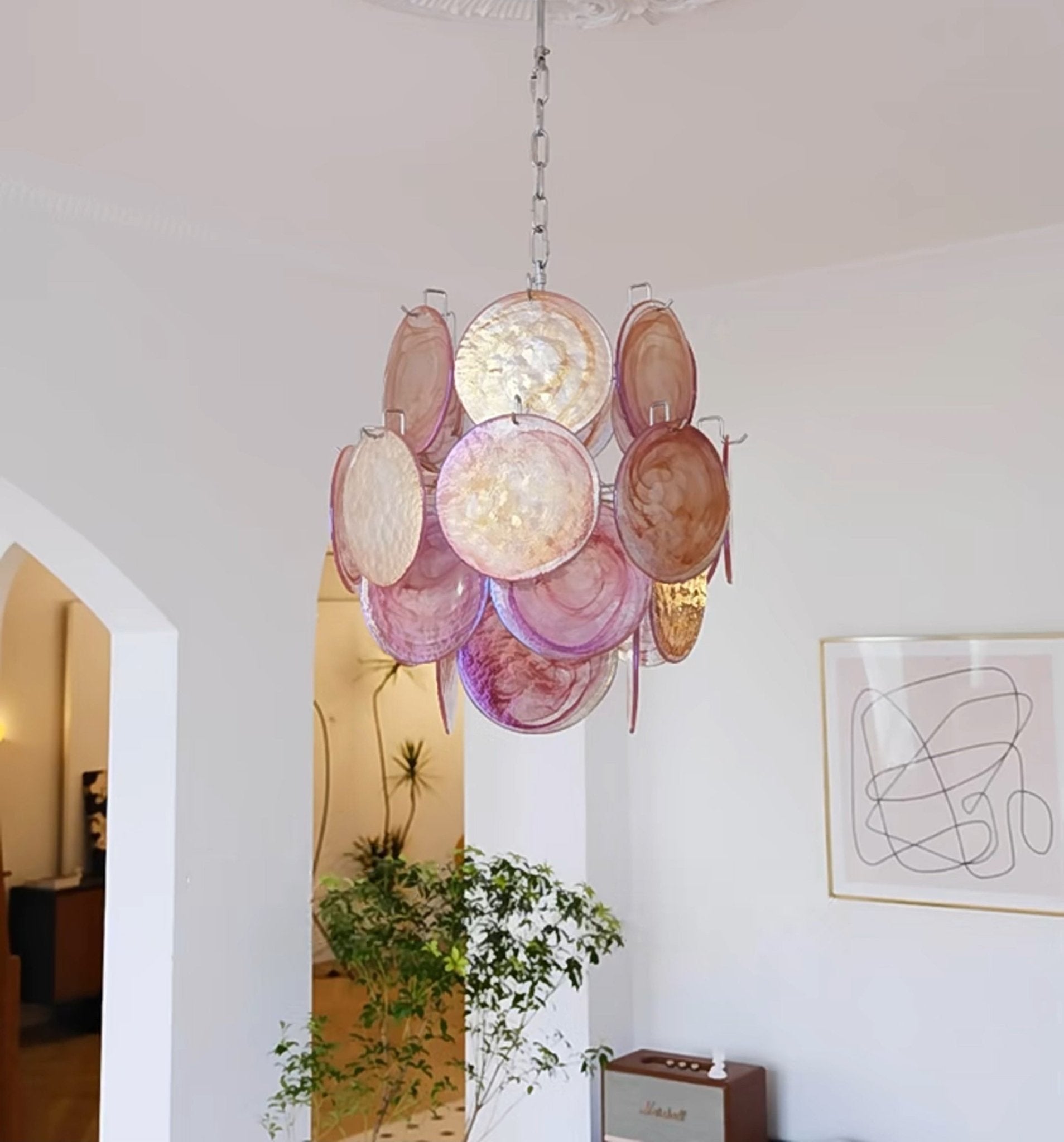 Aurora Chandelier Pink Murano Glass Disc Vintage Charm