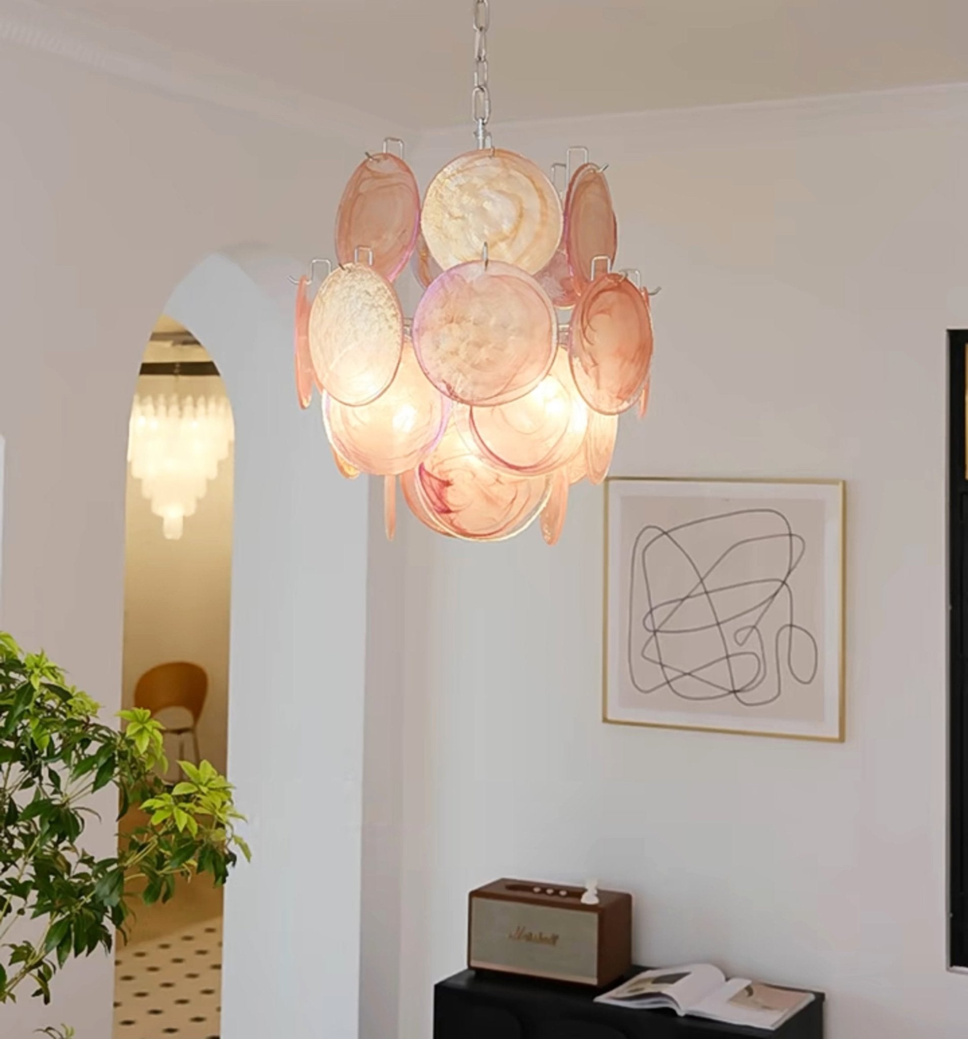 Aurora Chandelier Pink Murano Glass Disc Vintage Charm