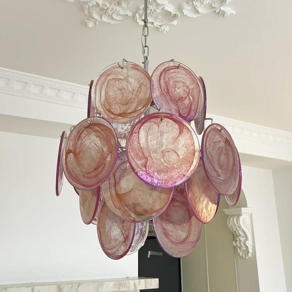 Aurora Chandelier Pink Murano Glass Disc Vintage Charm