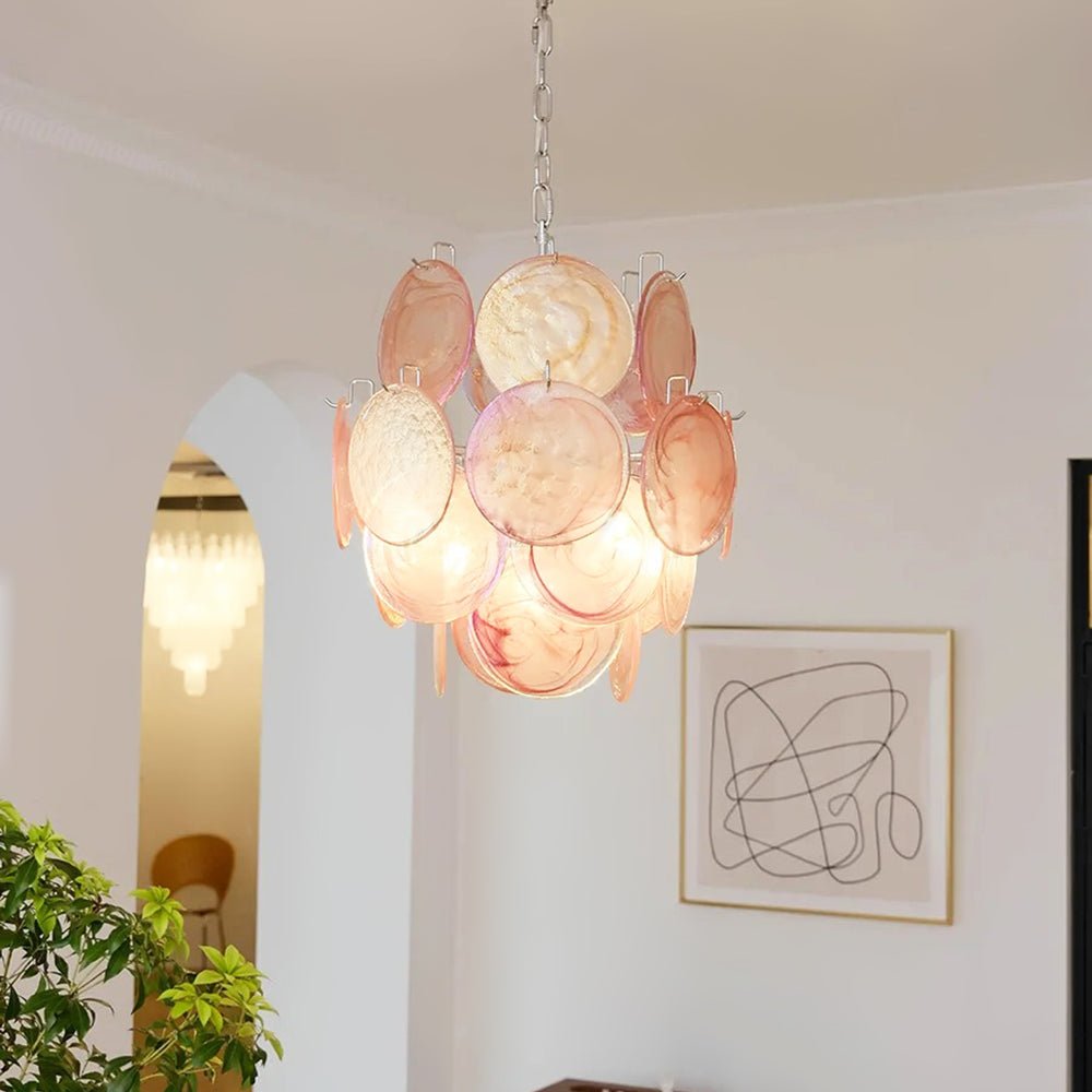 Aurora Chandelier Pink Murano Glass Disc Vintage Charm