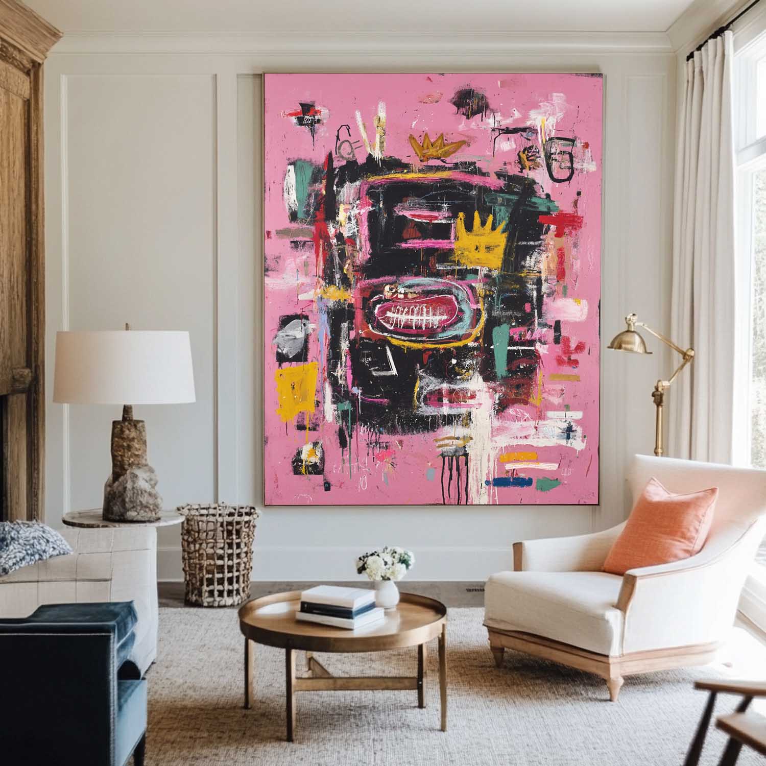 Pink‑Black‑Multicolor Vertical Abstract Graffiti‑Textured Artwork