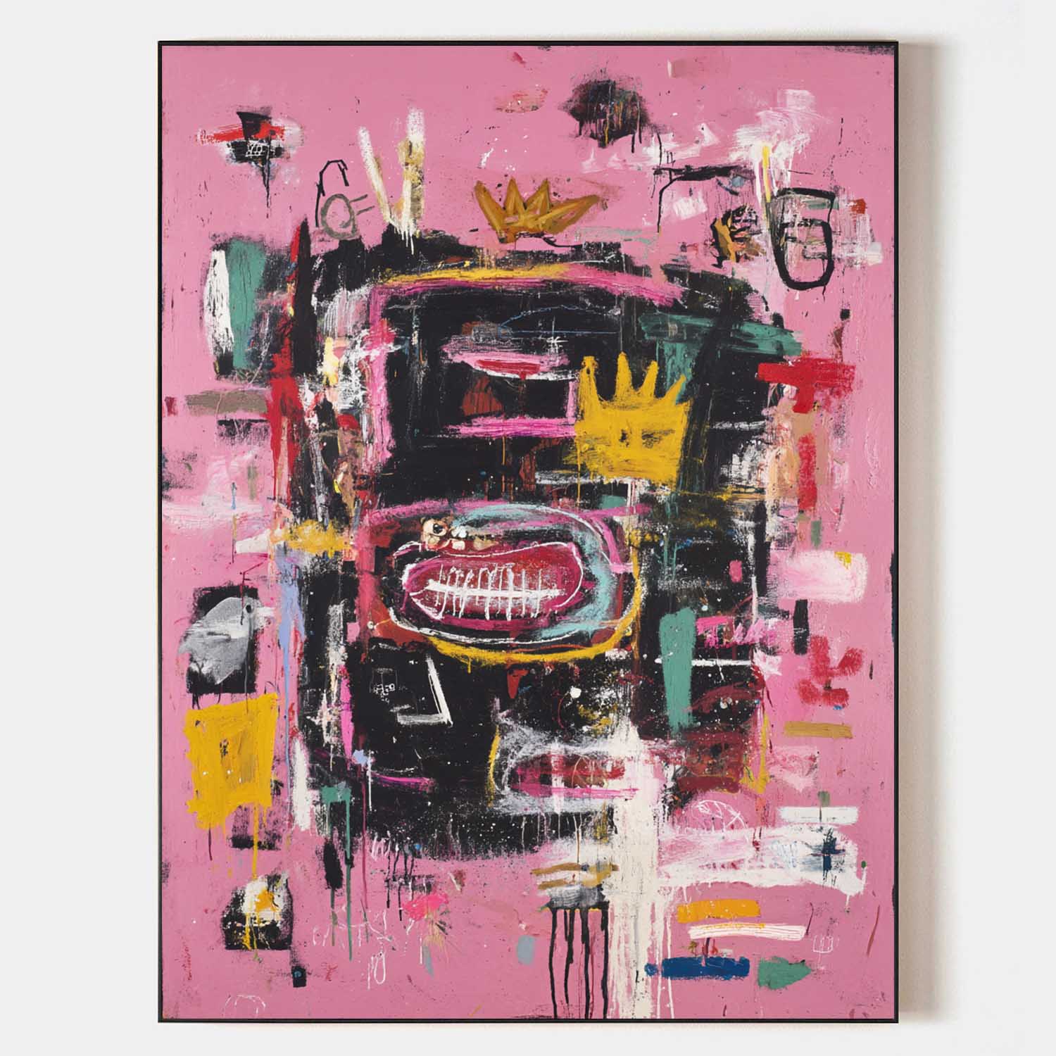 Pink‑Black‑Multicolor Vertical Abstract Graffiti‑Textured Artwork
