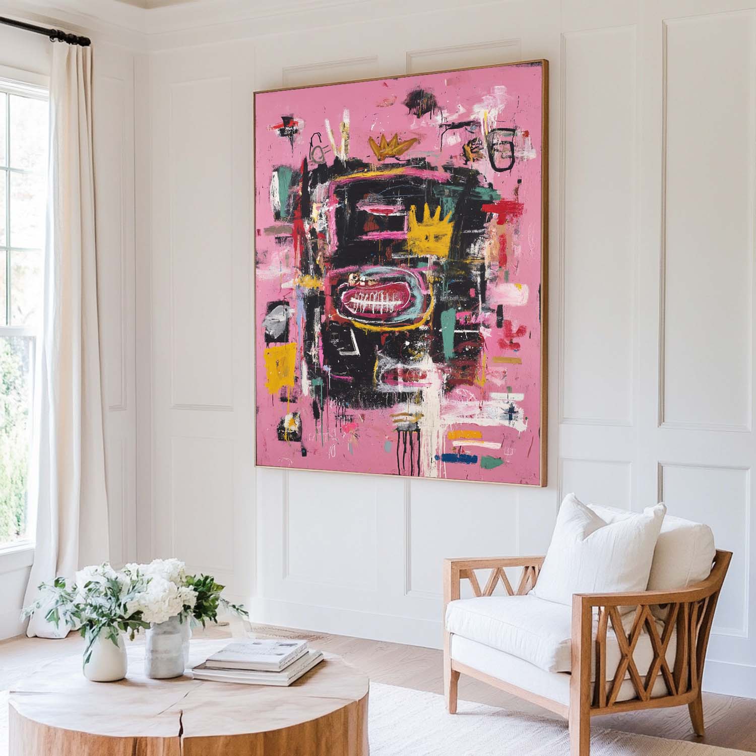 Pink‑Black‑Multicolor Vertical Abstract Graffiti‑Textured Artwork
