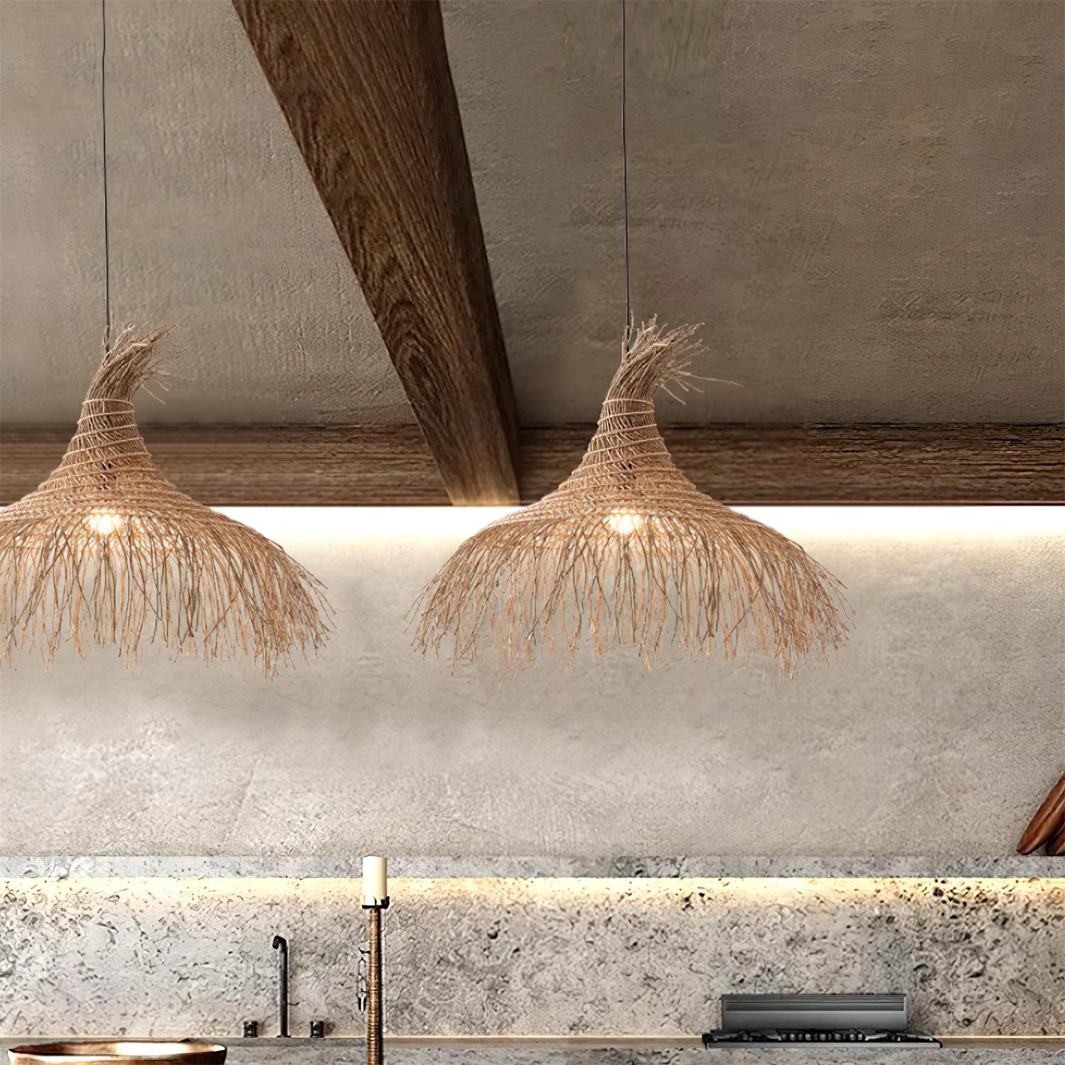 Pendant Light Handwoven Rattan Shade Metal Frame Bohemian Natural - Neutralighting