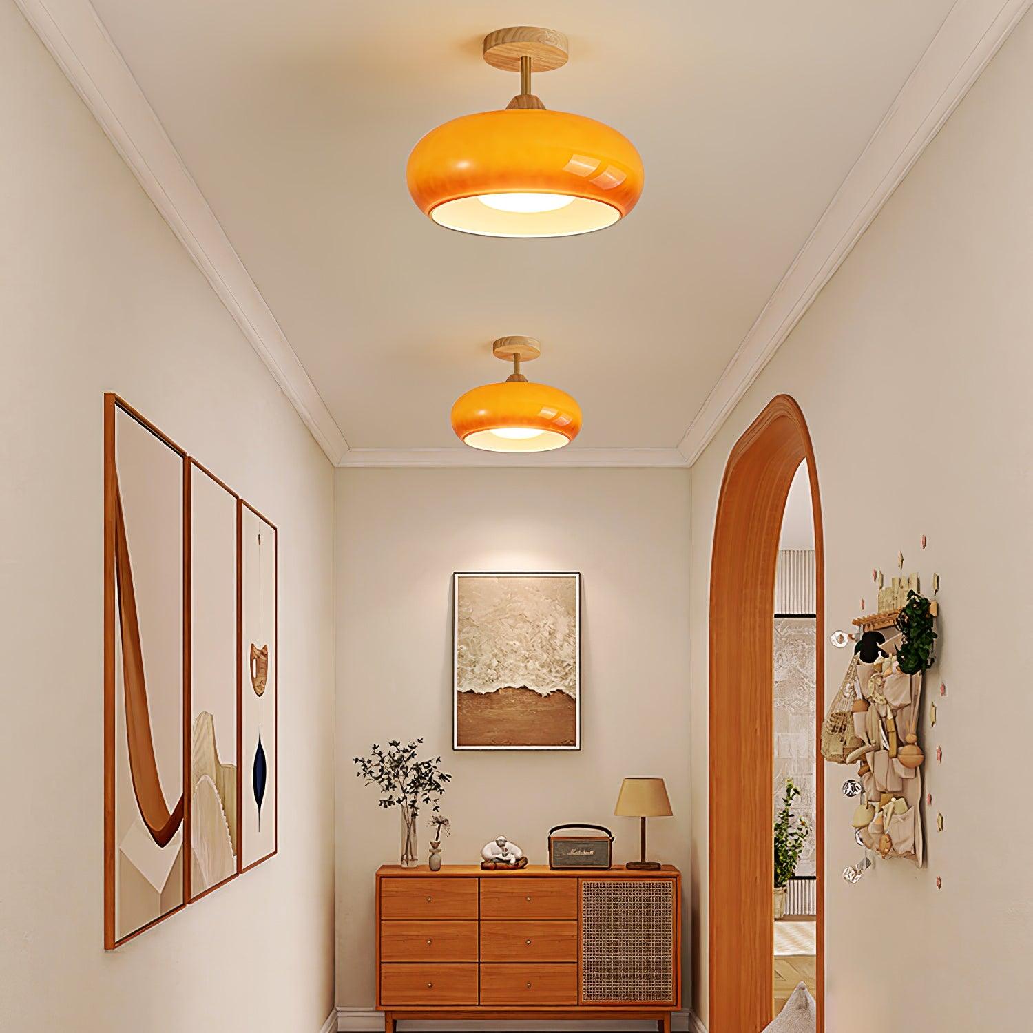 Charlotte Flush Mount Ceiling Light Glass Wood &Orange&White - Neutralighting