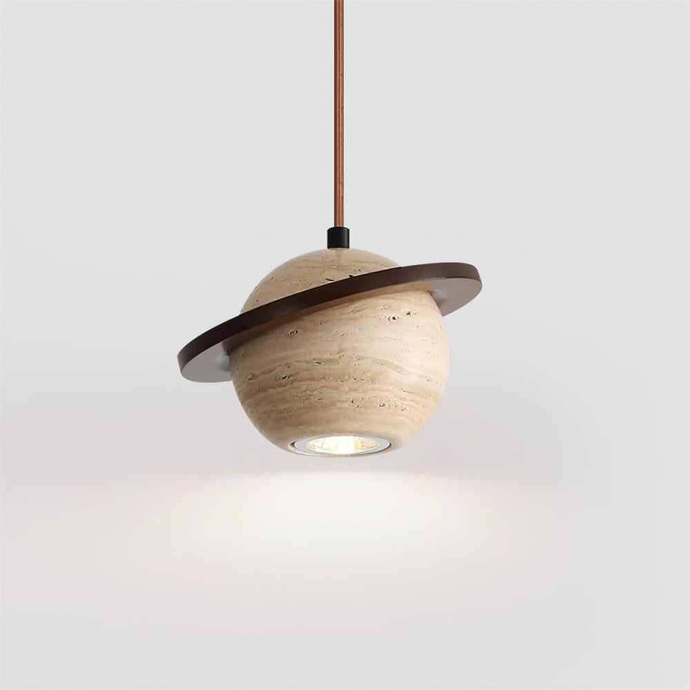 Pendant Light Travertine Planet Walnut Wood Ambient Minimalist - Neutralighting