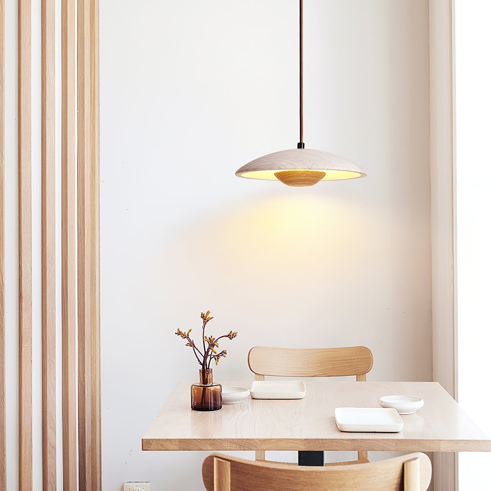 Zodore Wide-Brim Travertine Pendant Light - Neutralighting