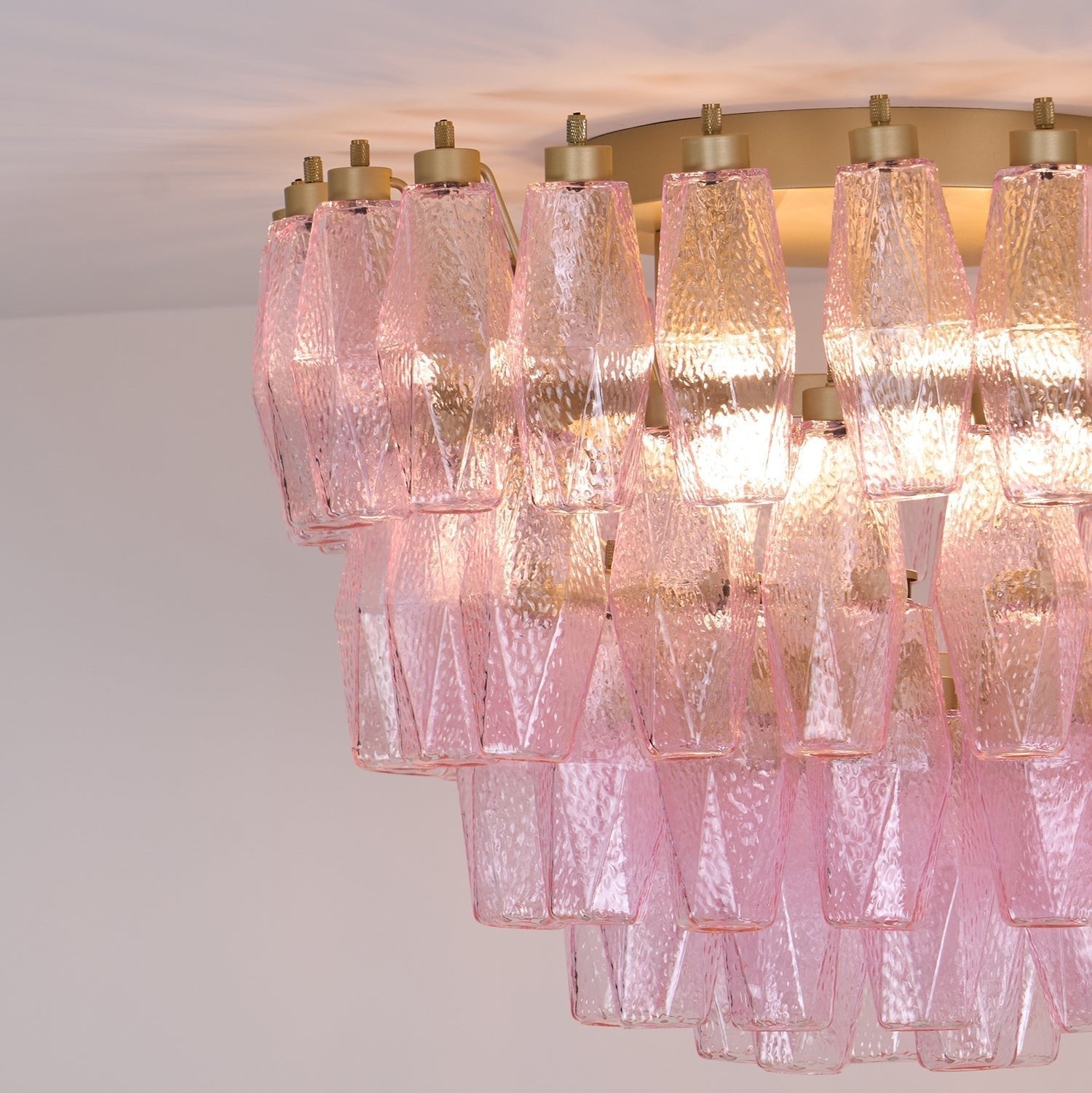 Aurora Ceiling Lamp Poliedri Pink Murano Glass Layered Flush Mount