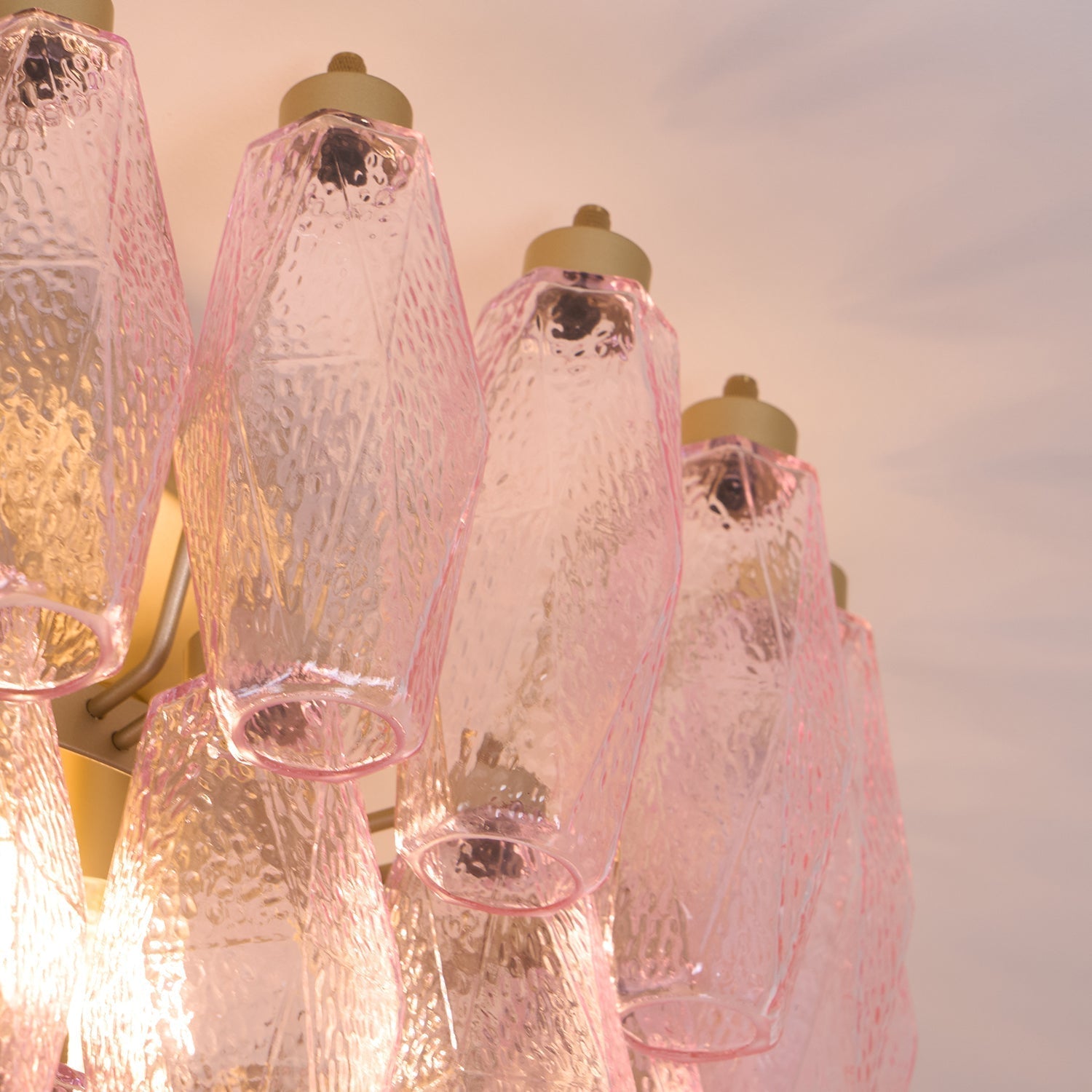 Aurora Ceiling Lamp Poliedri Pink Murano Glass Layered Flush Mount