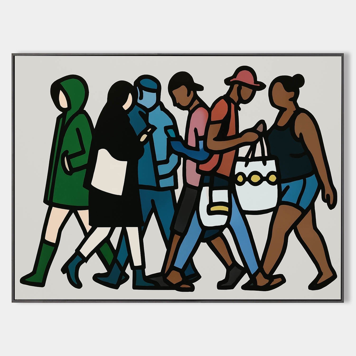 Diverse Urban Crowd Pop Art Painting Bold Line