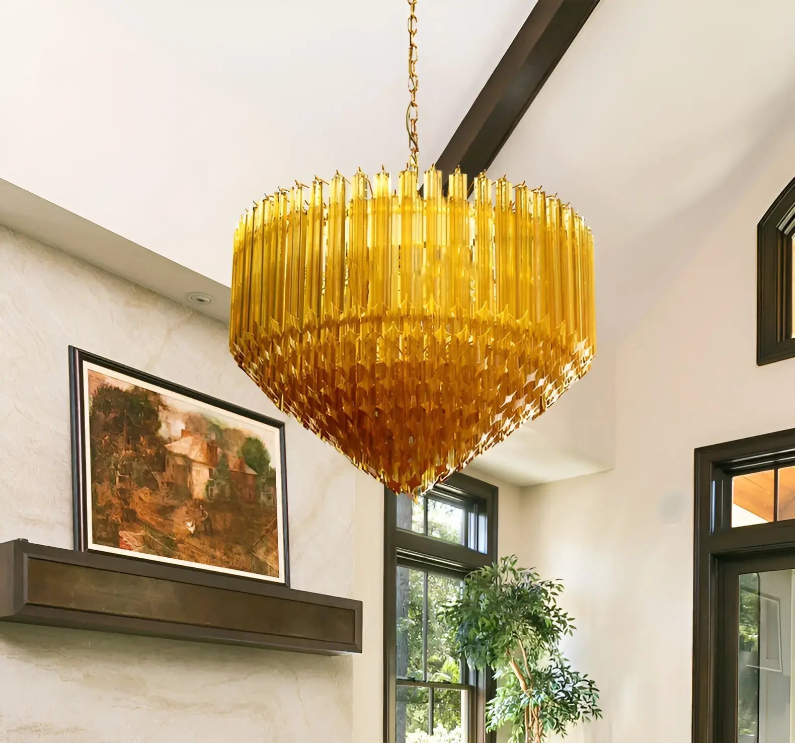 Aurora Chandelier Amber Murano Glass Prism Grand Art