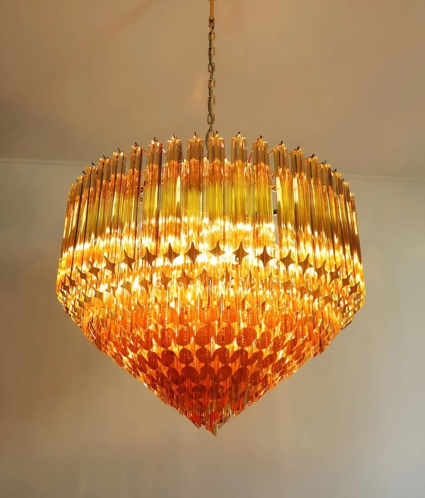 Aurora Chandelier Amber Murano Glass Prism Grand Art