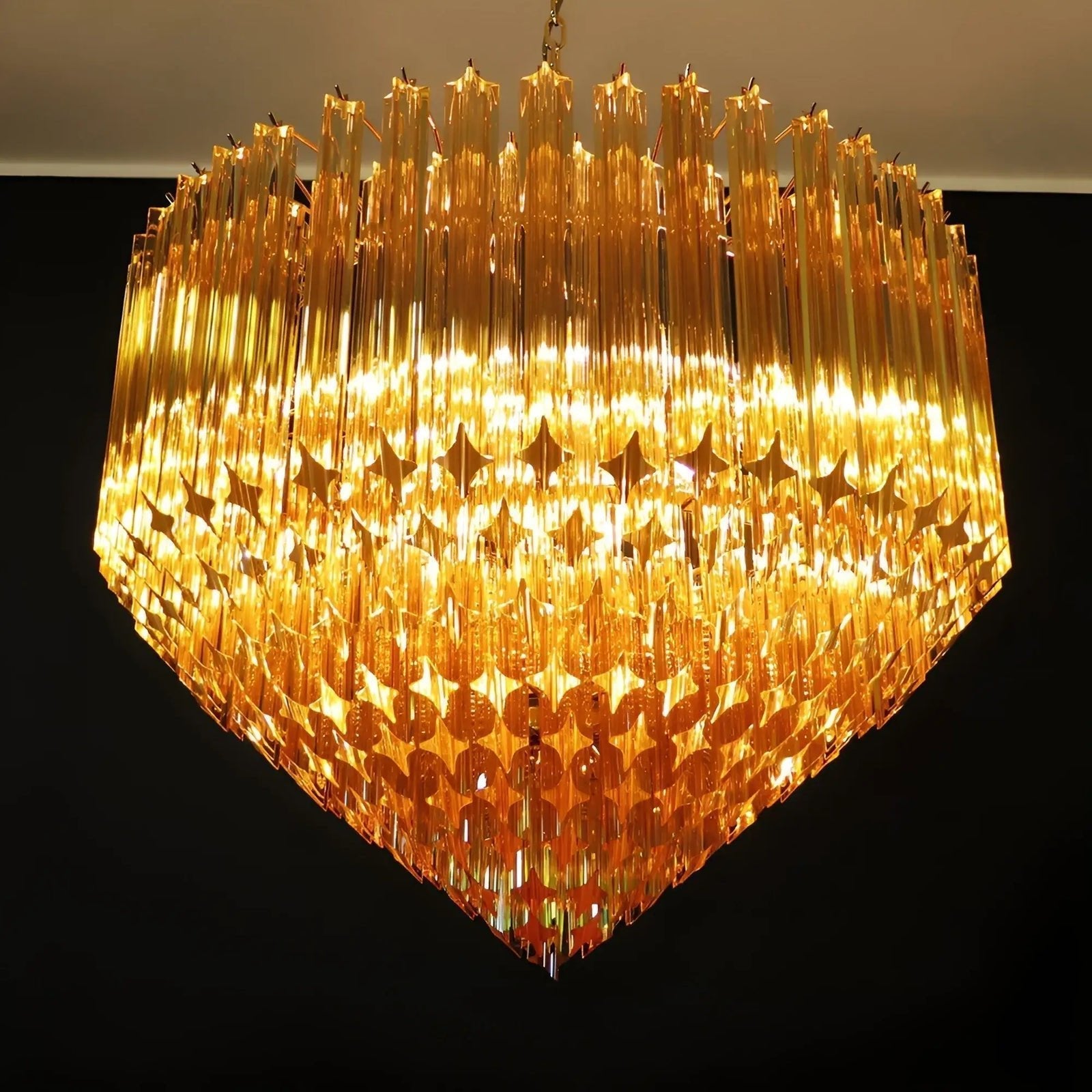 Aurora Chandelier Amber Murano Glass Prism Grand Art