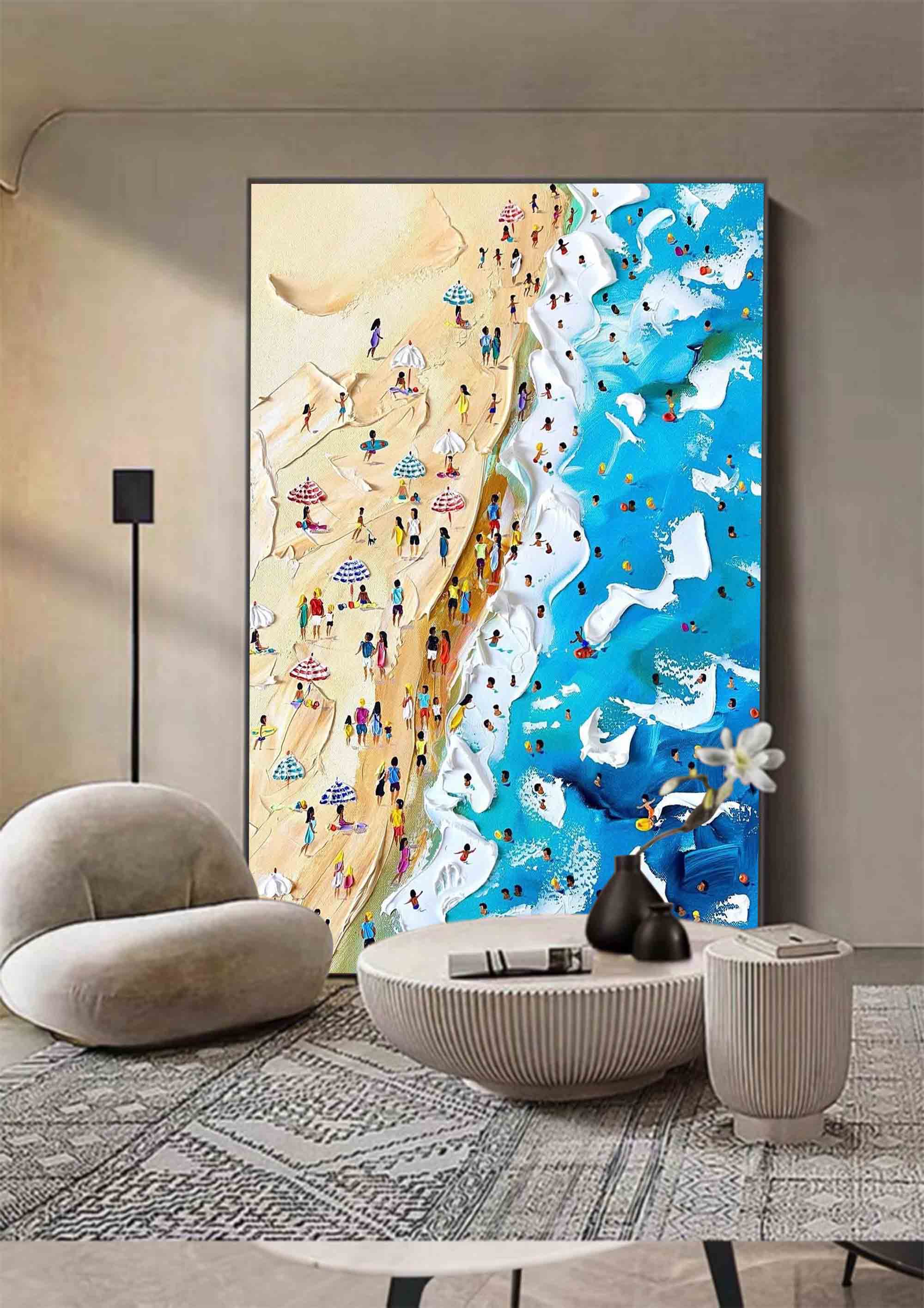 Set of 3 Vibrant Beach Scene Triptych Abstract Painting
