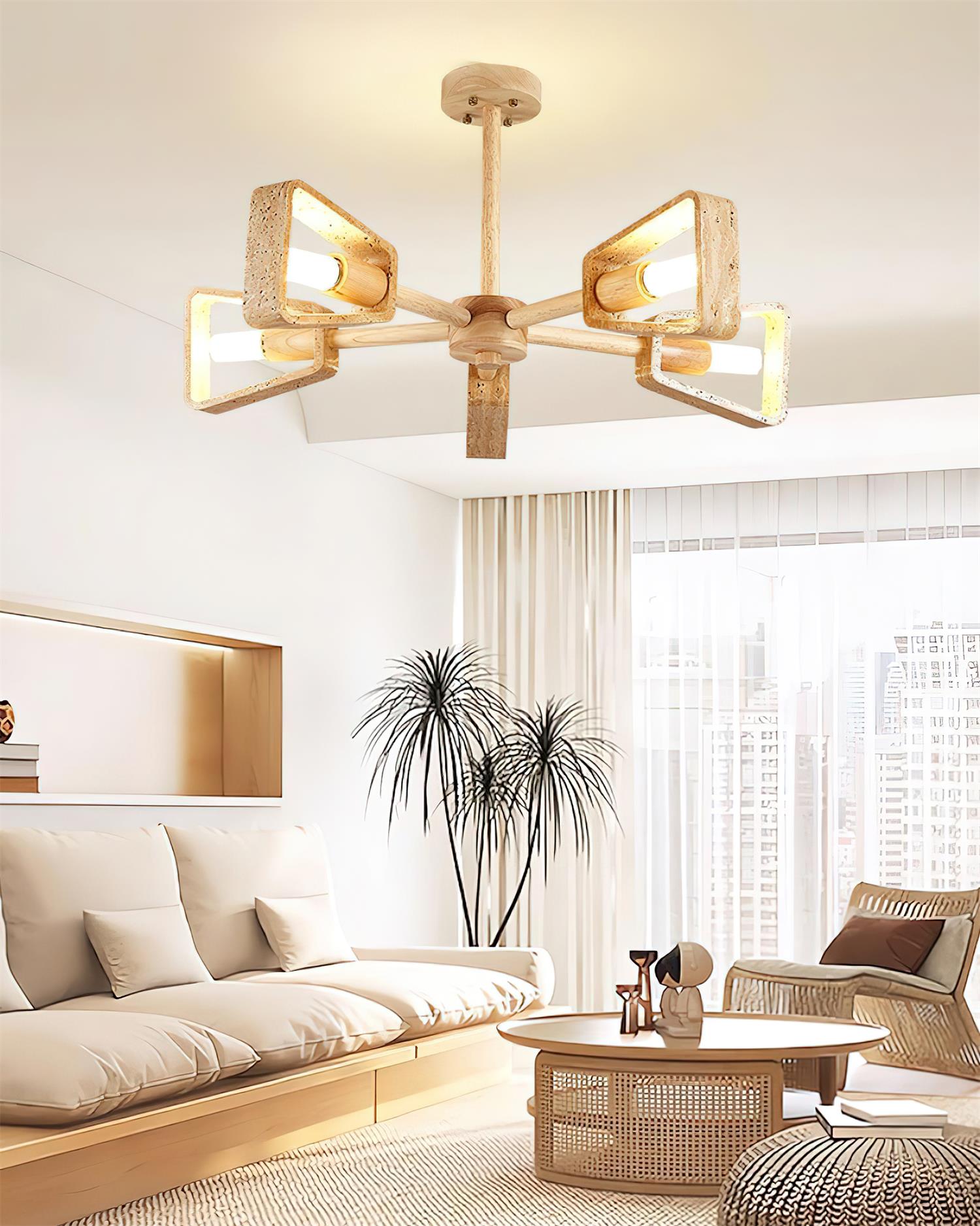 Feyno Travertine & Wood Ceiling Light - Neutralighting