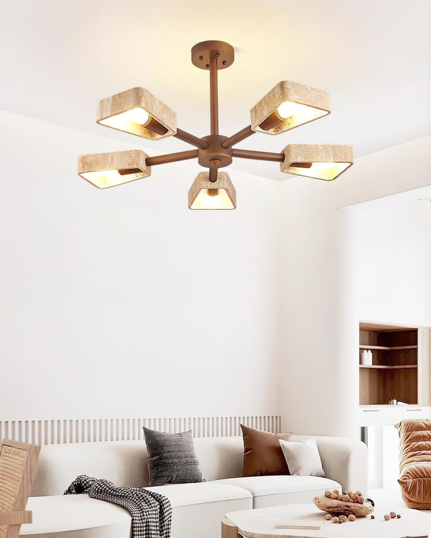 Feyno Travertine & Wood Ceiling Light - Neutralighting